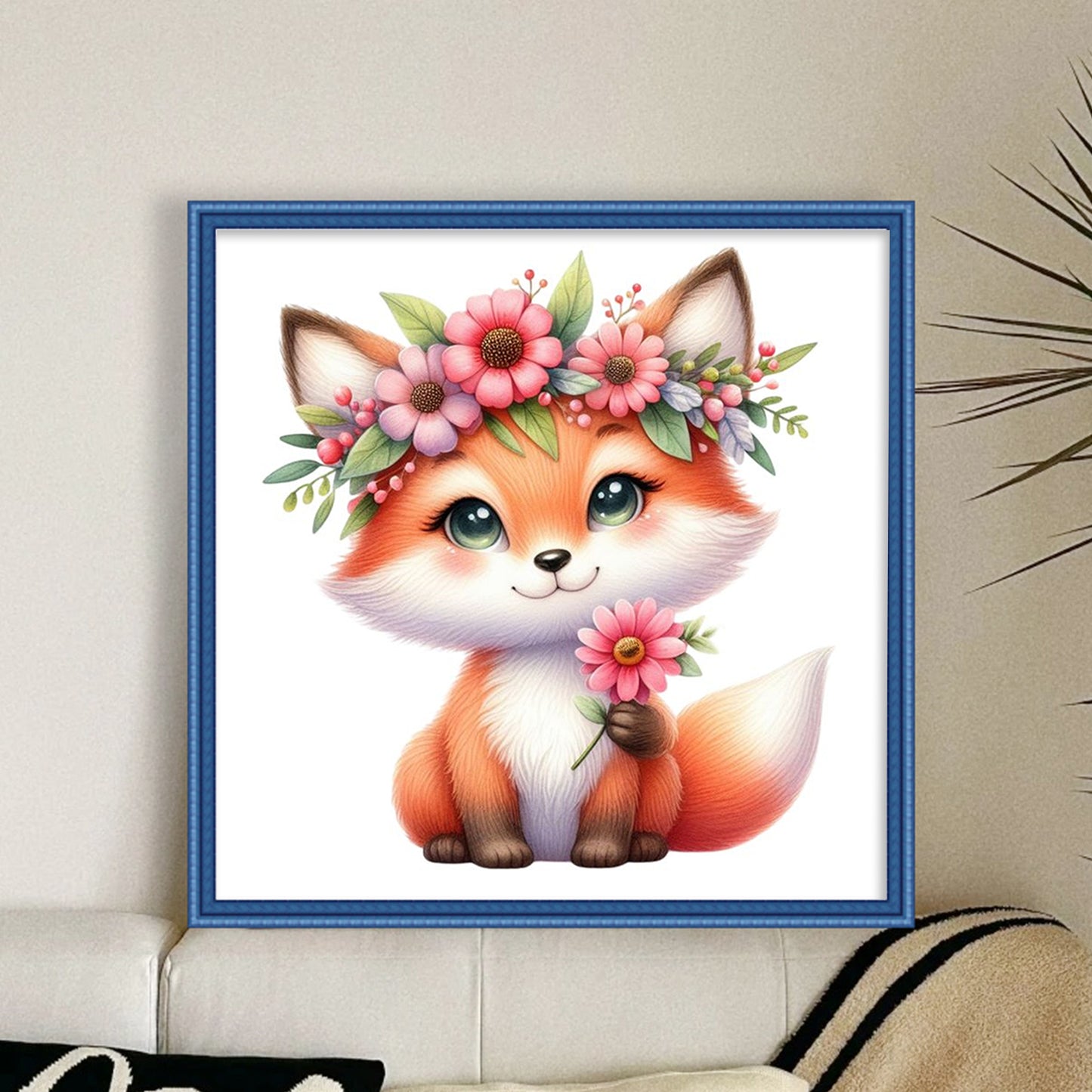 Fox And Flowers - Full 18CT Stamped Cross Stitch 25x25CM - Huacan