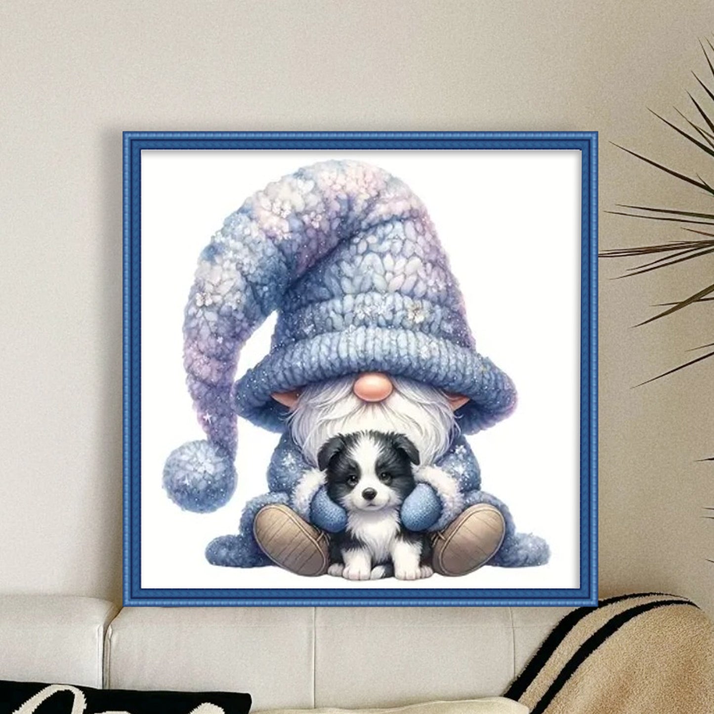 Gnome And Border Collie - Full 18CT Stamped Cross Stitch 20x20CM - Huacan