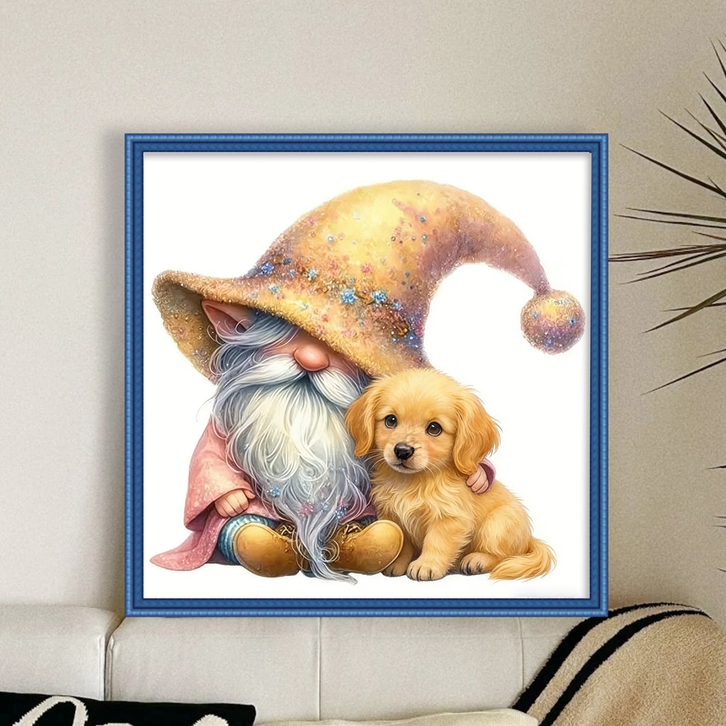 Gnome And Golden Retriever - Full 18CT Stamped Cross Stitch 20x20CM - Huacan