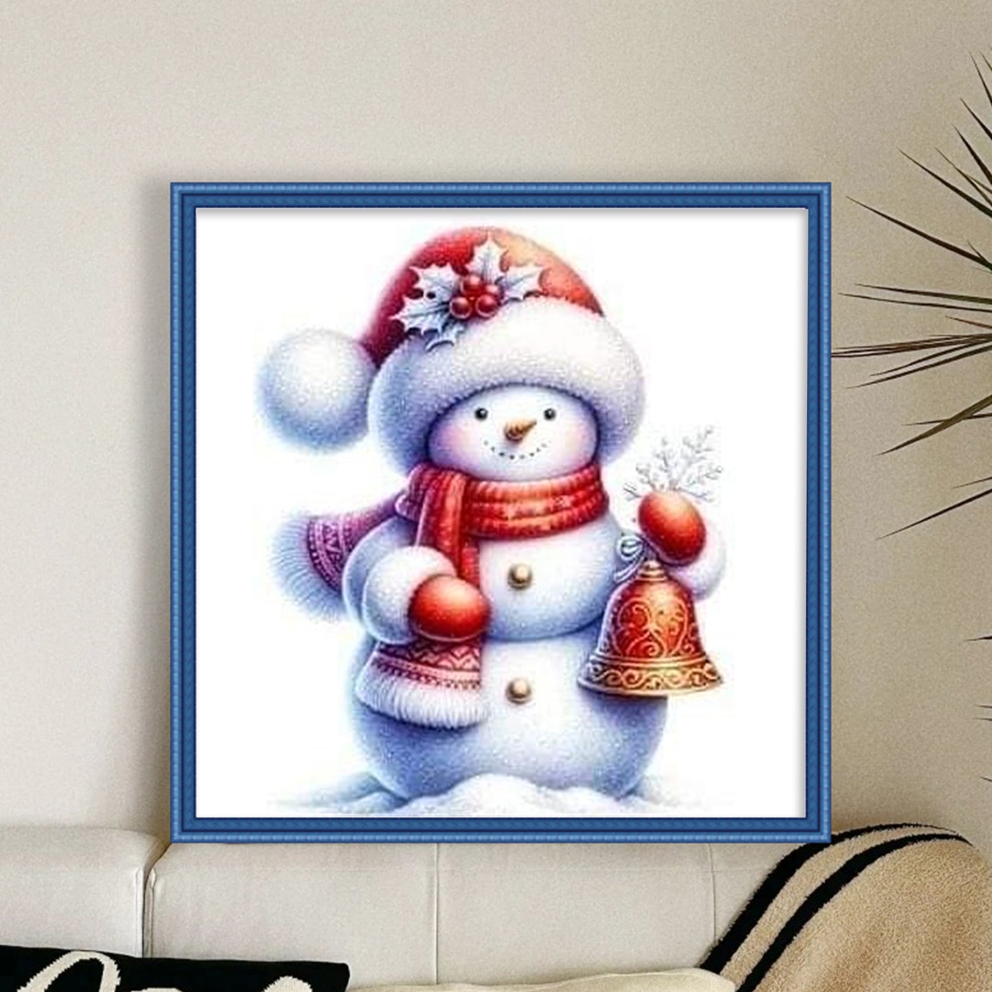 Snowman And Bell - Full 18CT Stamped Cross Stitch 20x20CM - Huacan