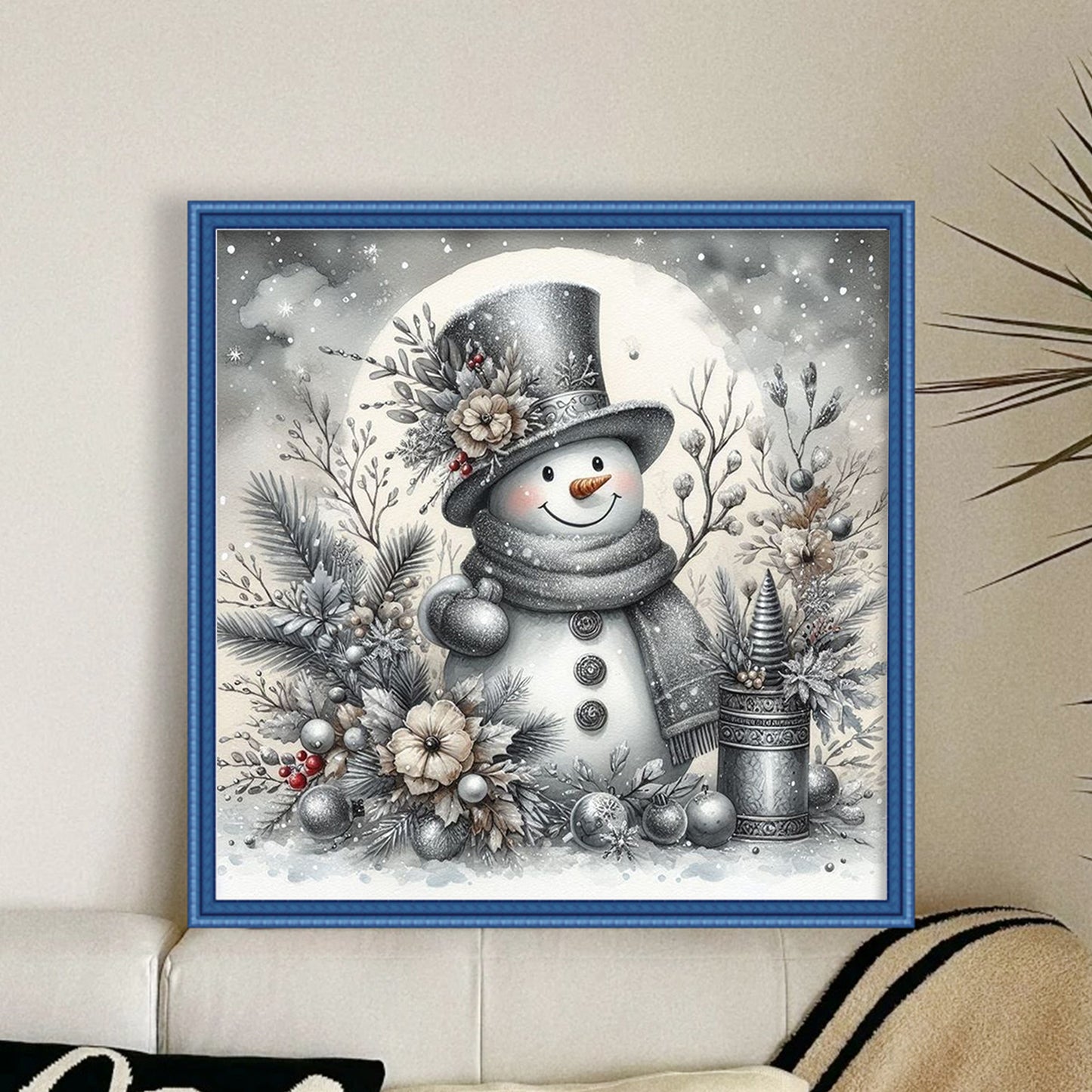 Snowman - Full 11CT Stamped Cross Stitch 40x40CM - Huacan