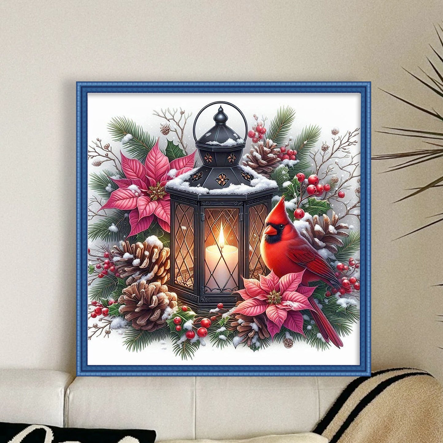 Red Bird And Lamp - Full 11CT Stamped Cross Stitch 40x40CM - Huacan