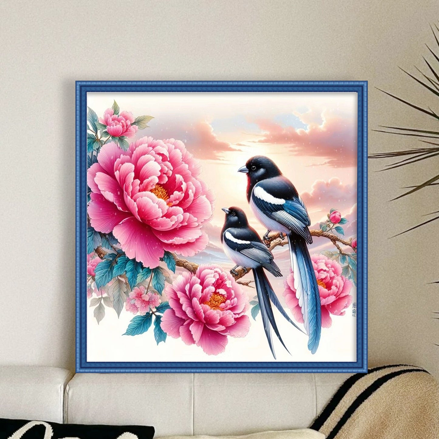 Magpie And Peony - Full 11CT Stamped Cross Stitch 40x40CM - Huacan