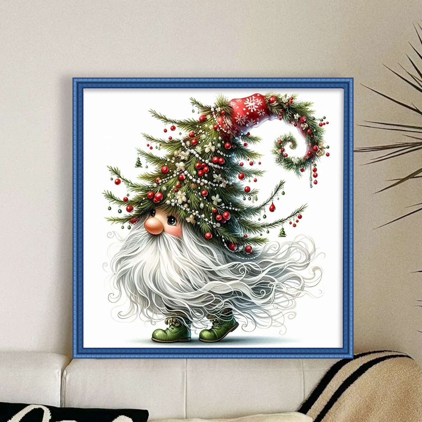 Gnome With Christmas Tree - Full 11CT Stamped Cross Stitch 45x45CM - Huacan