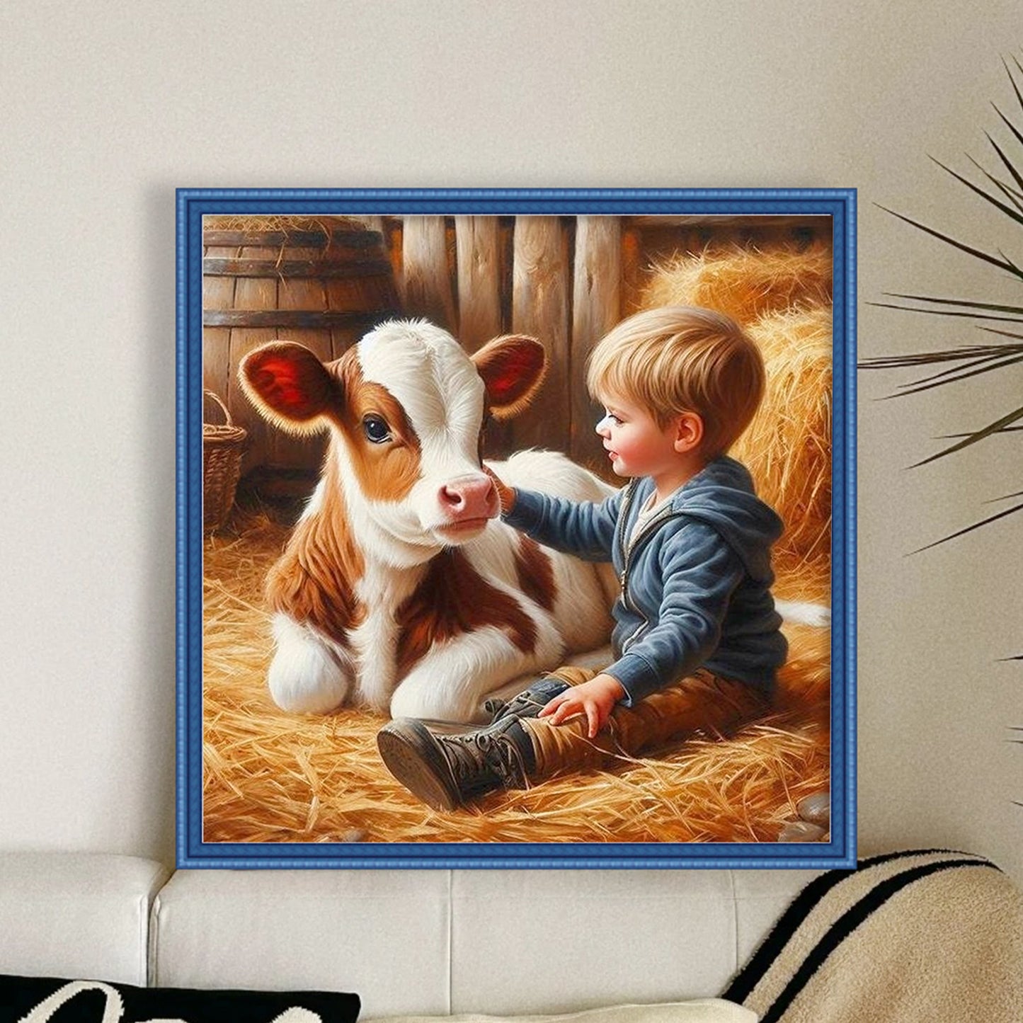 Boy And Ox - Full 11CT Stamped Cross Stitch 40x40CM - Huacan