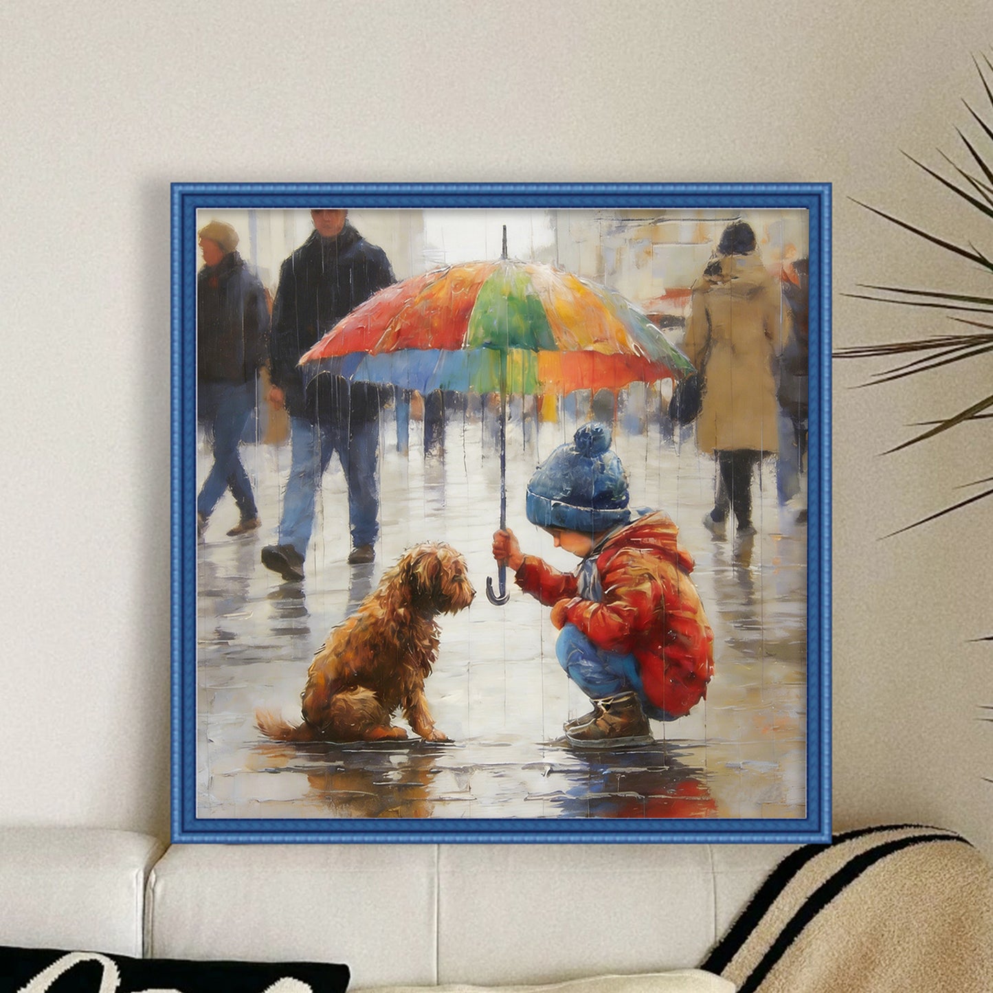 Boy And Dog - Full 11CT Stamped Cross Stitch 40x40CM - Huacan