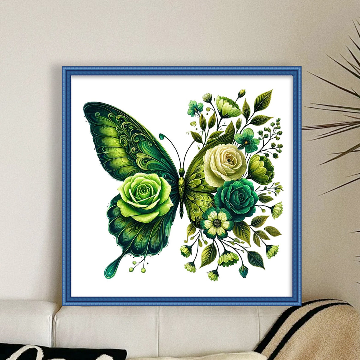 Green Flower & Butterfly - Full 11CT Stamped Cross Stitch 45x45CM - Huacan