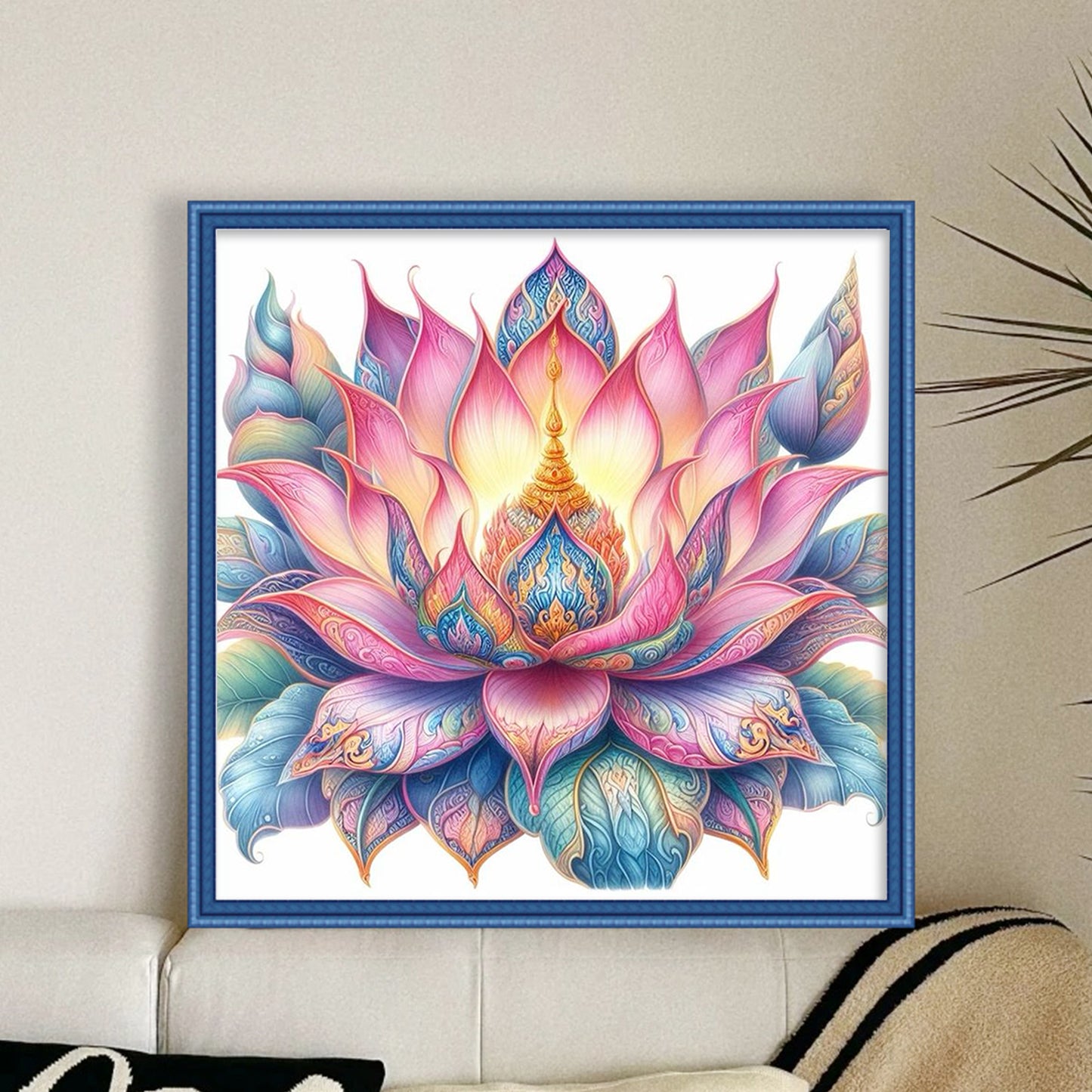 Buddhist Sacred Lotus - Full 11CT Stamped Cross Stitch 45x45CM - Huacan