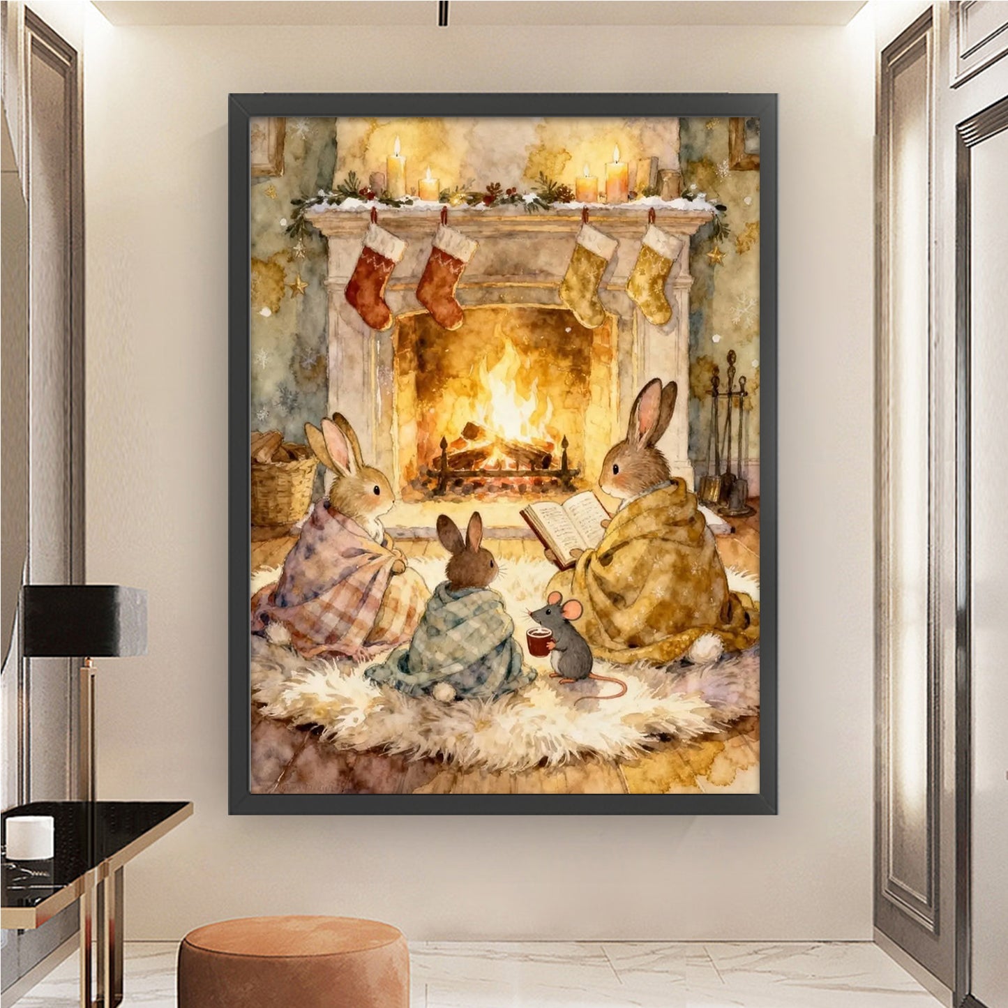 Rabbit Family - Full 14CT Stamped Cross Stitch 45x60CM - Huacan