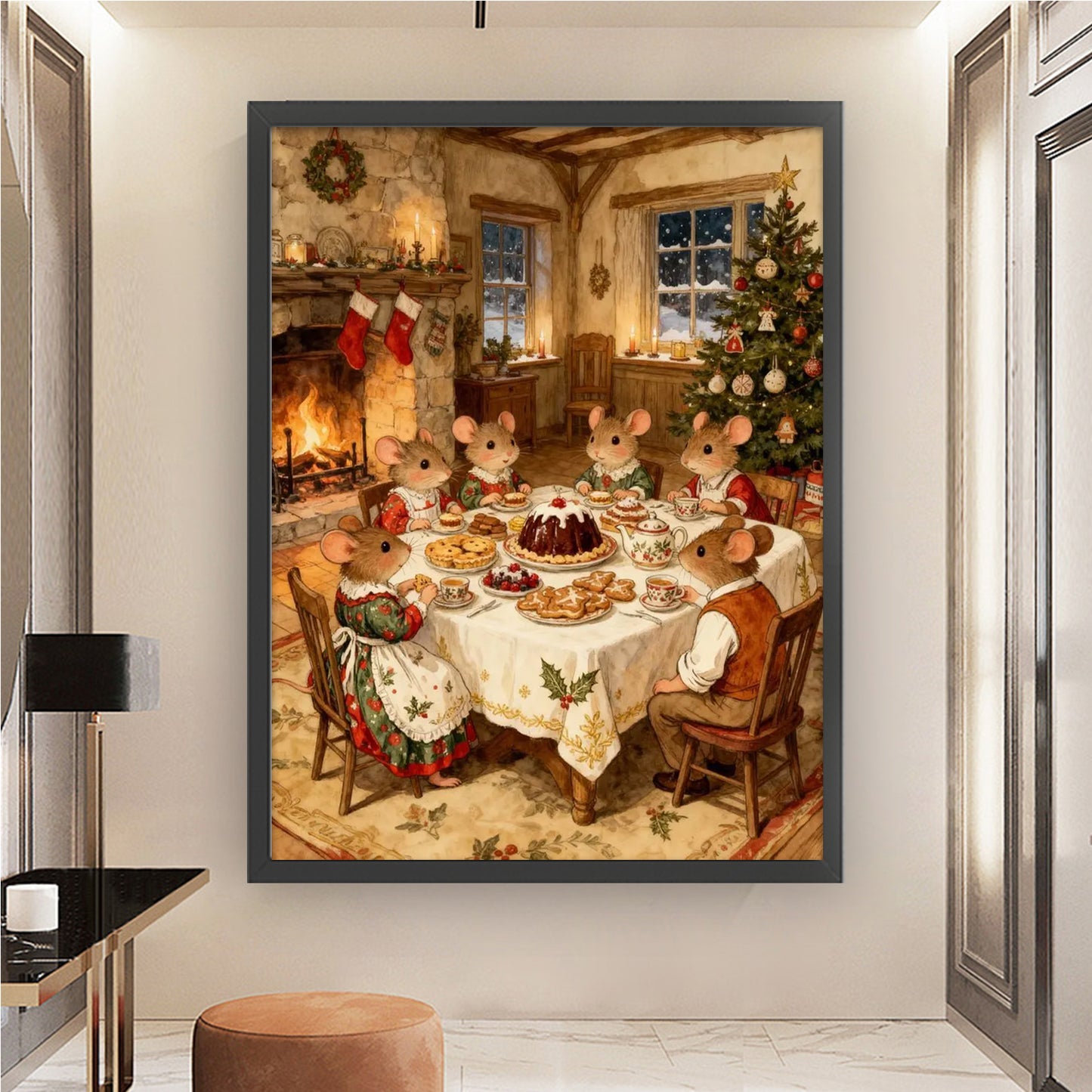Mouse Family - Full 14CT Stamped Cross Stitch 45x60CM - Huacan