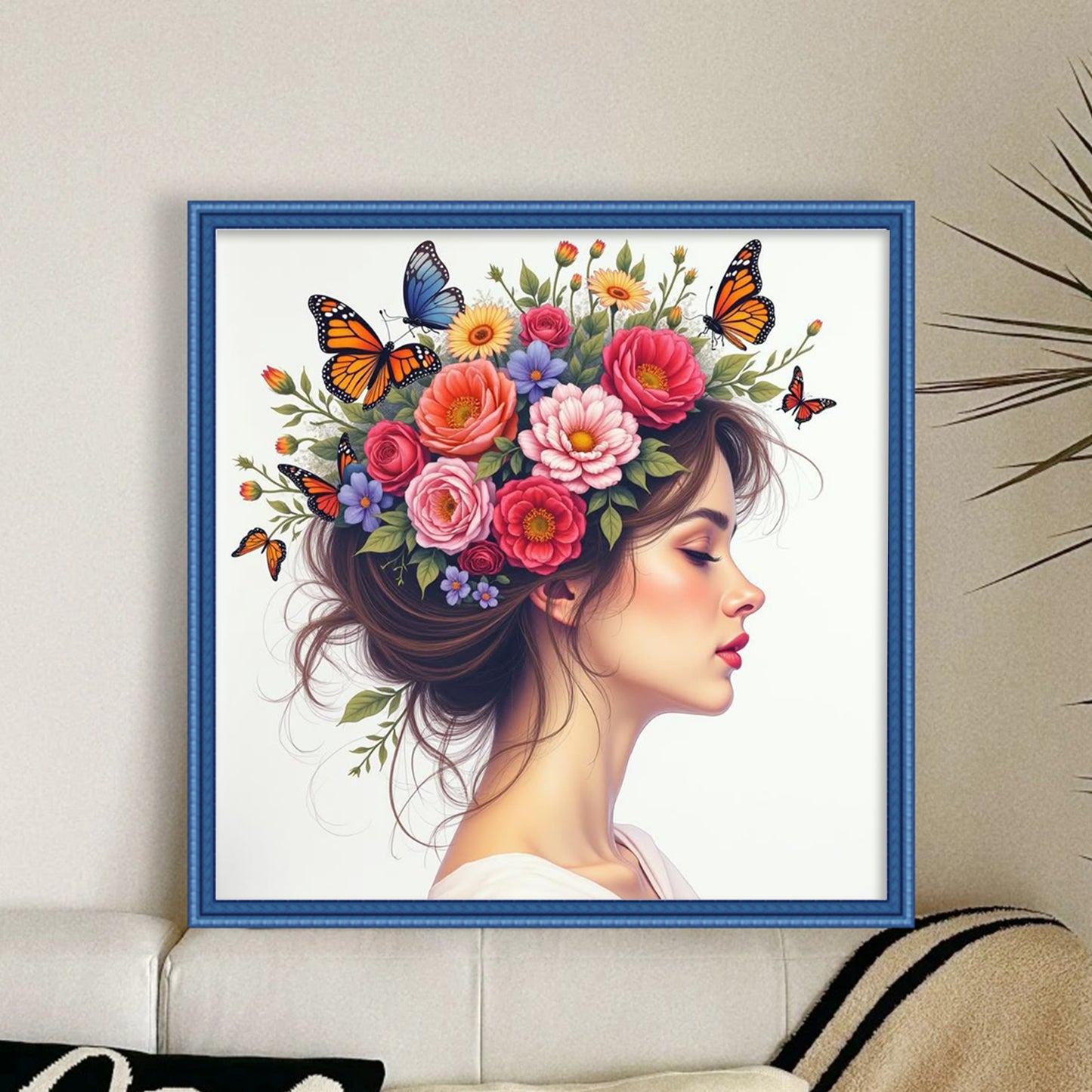 Girl And Flowers - Full 14CT Stamped Cross Stitch 45x45CM - Huacan