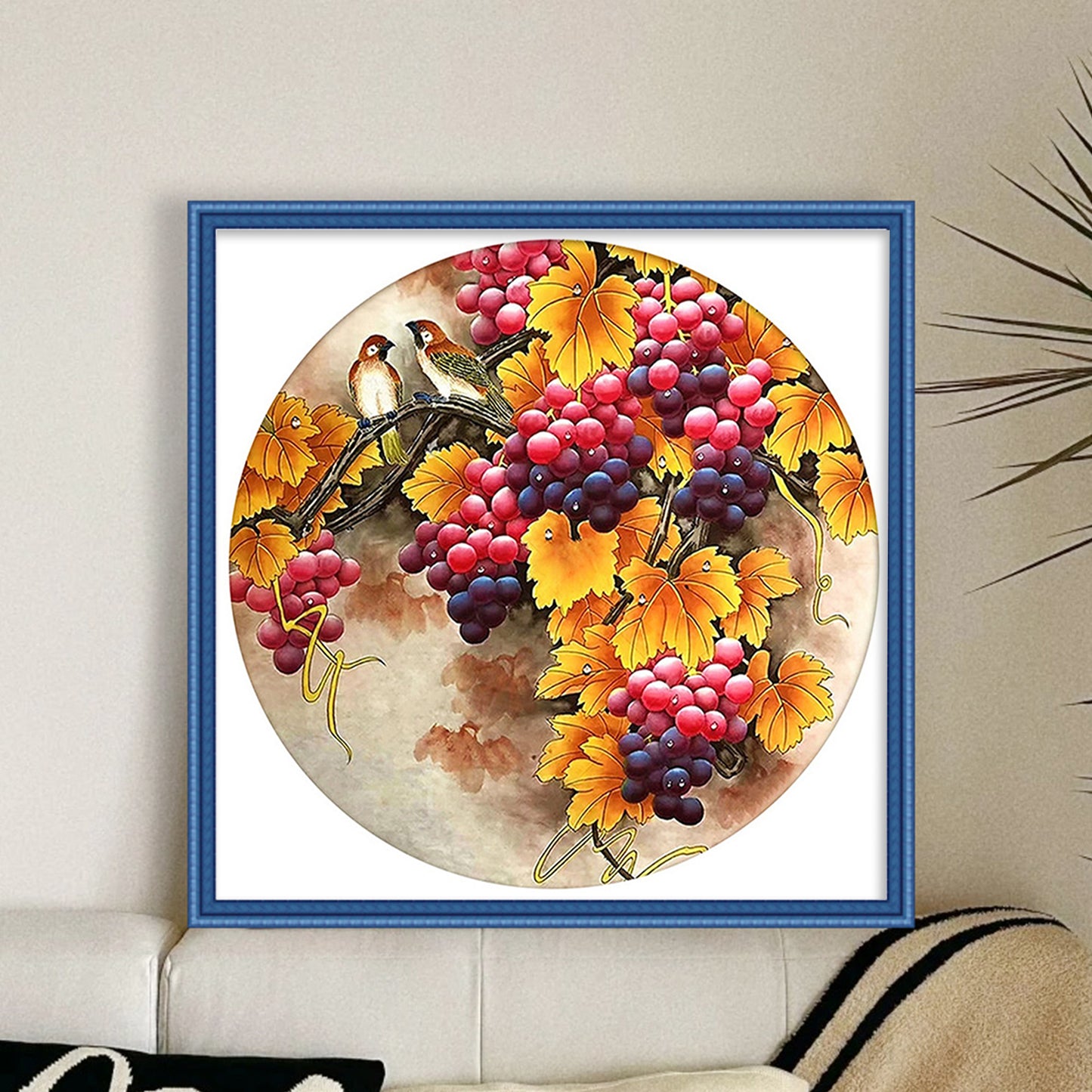 Grapes And Birds - Full 11CT Stamped Cross Stitch 40x40CM - Huacan