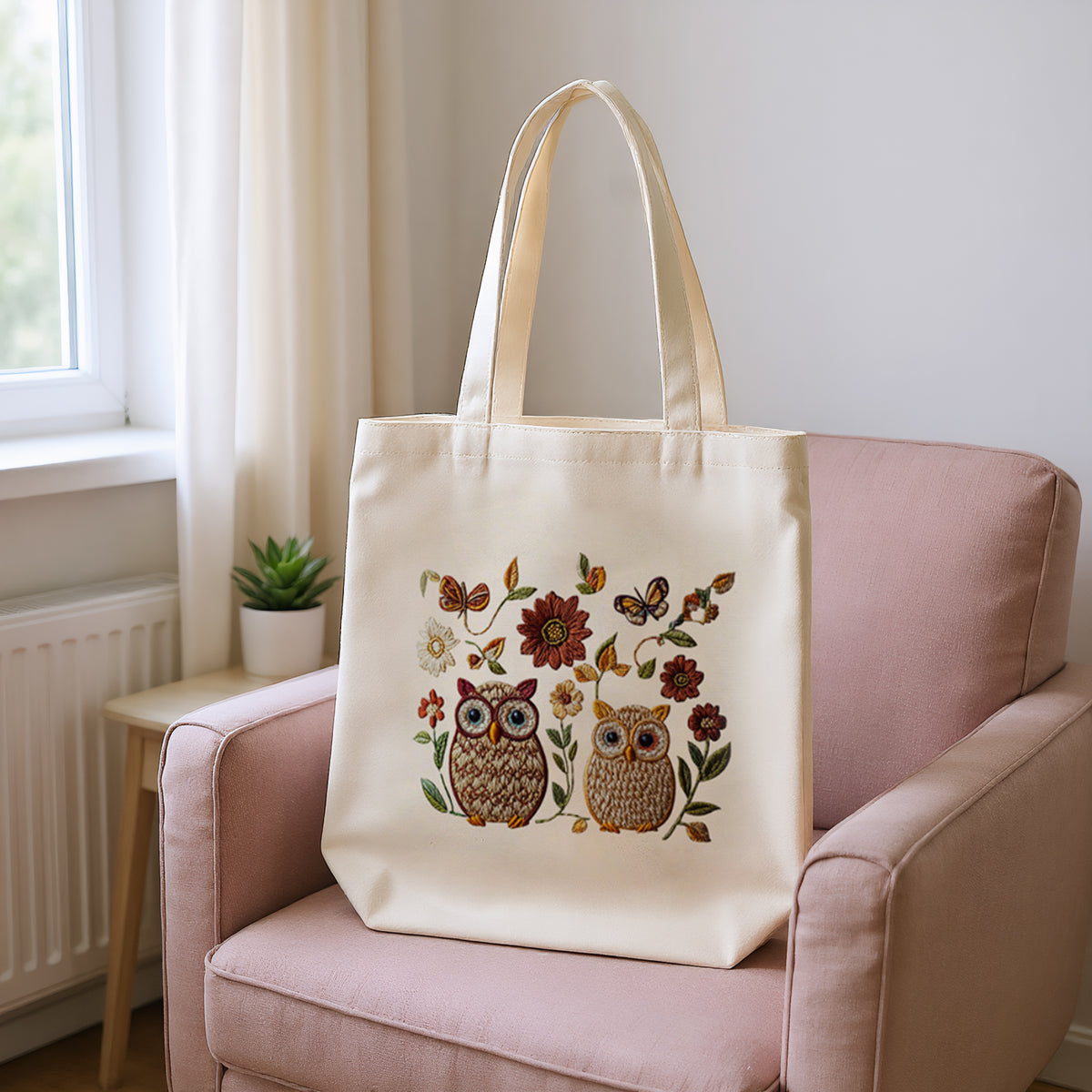 Owls And Flowers - DIY Embroidery Cross Stitch Kit with Pattern Cotton Threads Needles Hoop 32×37CM/12.60×14.57in