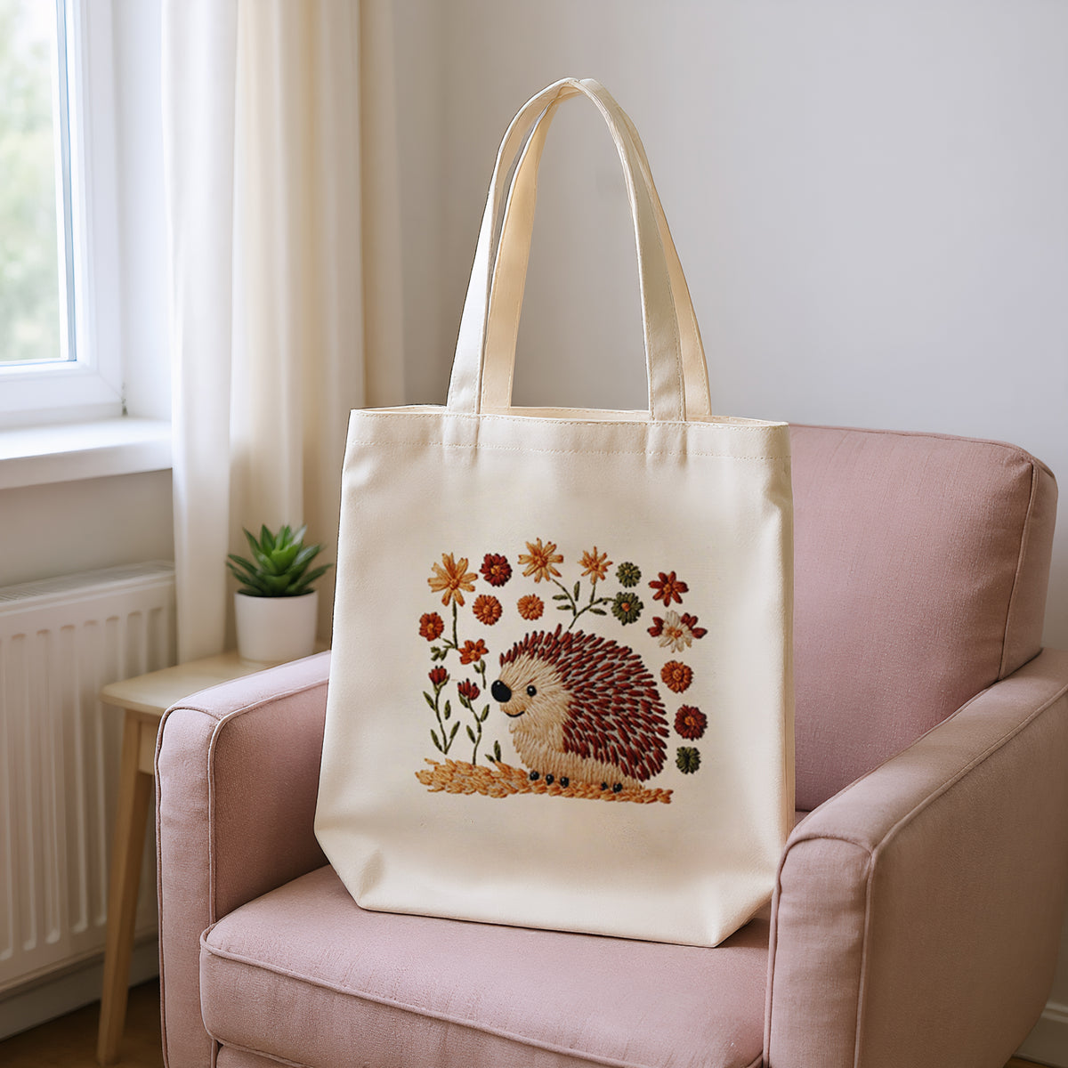Hedgehog And Flower - DIY Embroidery Cross Stitch Kit with Pattern Cotton Threads Needles Hoop 32×37CM/12.60×14.57in