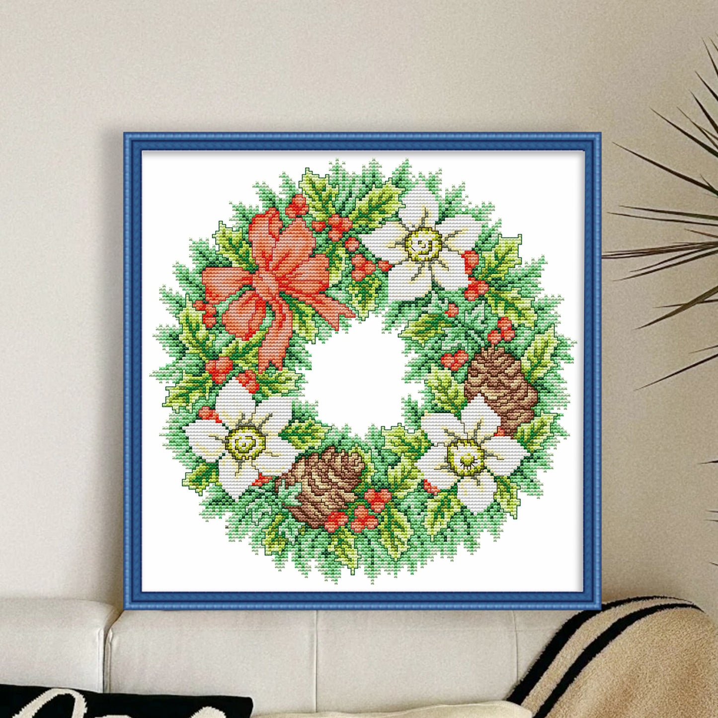Flower Wreath - Partial 14CT Stamped Cross Stitch 31x31CM - Joy Sunday Backstitch