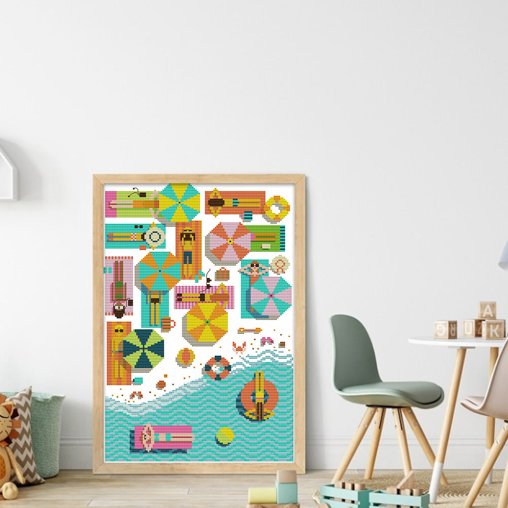 Beach - Partial 14CT Stamped Cross Stitch 28x41CM - Joy Sunday