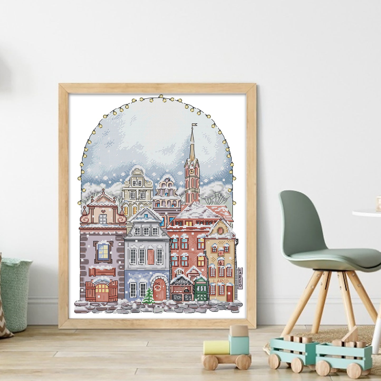 House In Snow - Partial 14CT Stamped Cross Stitch 36x46CM - Joy Sunday