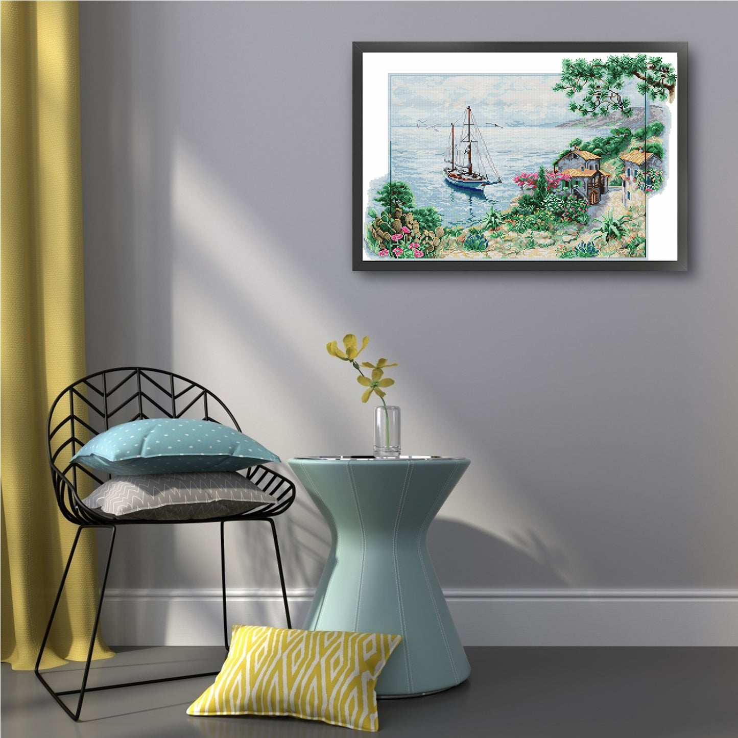 Small Fishing Village By Sea - Partial 14CT Stamped Cross Stitch 58x43CM - Joy Sunday