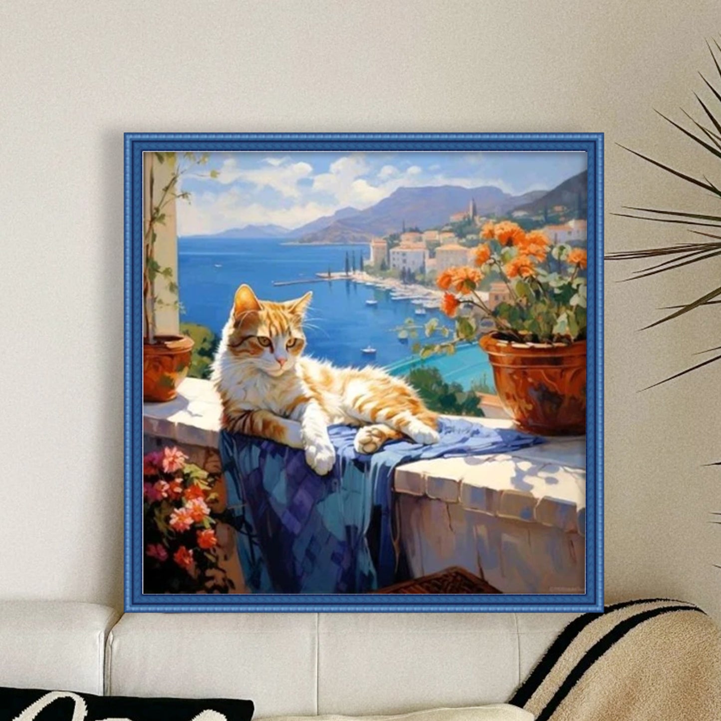 Orange And White Cat - Full 11CT Stamped Cross Stitch 40x40CM - Huacan
