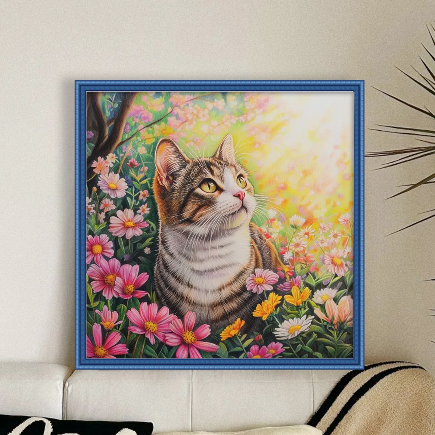 Pear Blossom Cat - Full 11CT Stamped Cross Stitch 40x40CM - Huacan