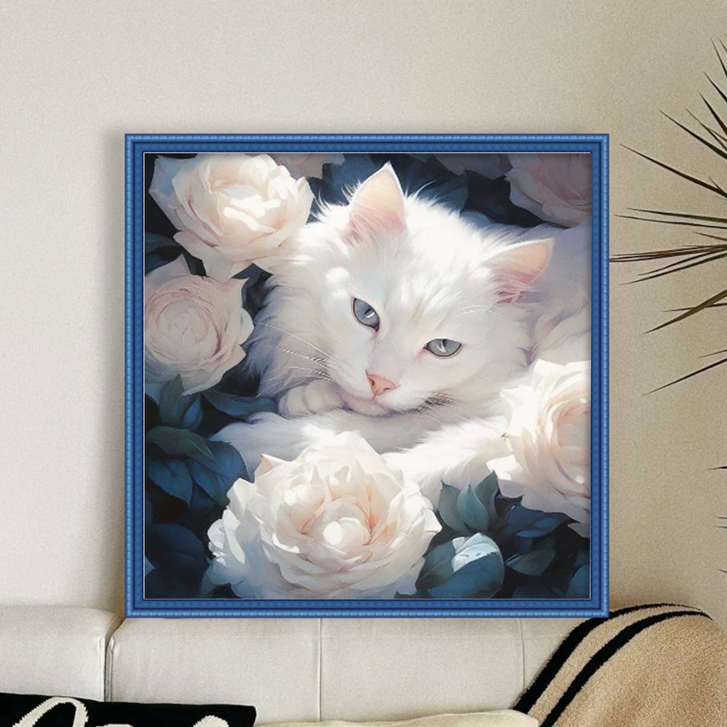 White Cat - Full 11CT Stamped Cross Stitch 40x40CM - Huacan
