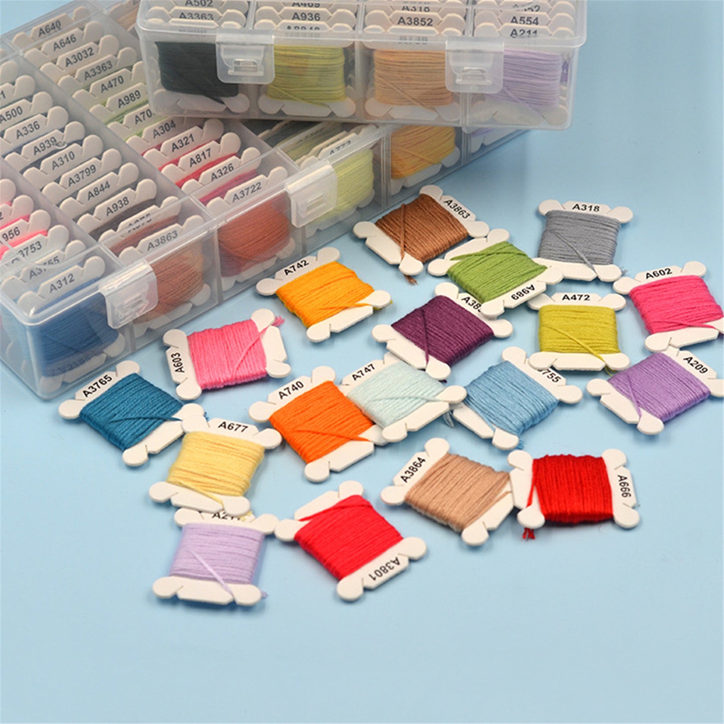 Multi-Color Embroidery Yarn with Transparent Storage Box Cross Stitch Supplies Sewing Embroidery Thread Set for Halloween Christmas Mothers Day (50)