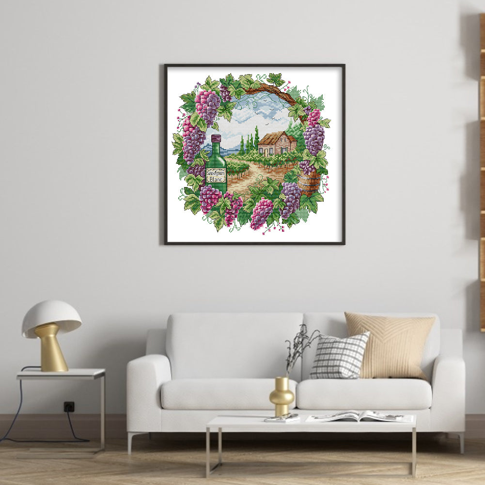 Summer Scenery In Wreath - Full 14CT Stamped Cross Stitch 40x40CM - Fairy Backstitch
