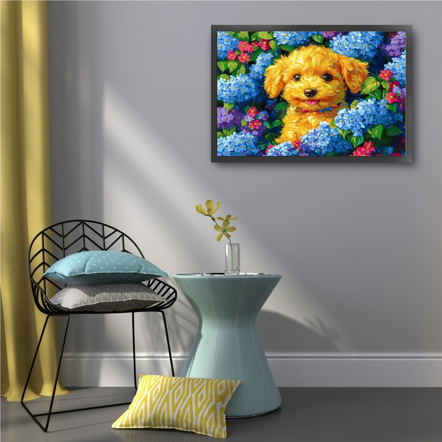 Hydrangea And Dog - Full 11CT Stamped Cross Stitch 55x40CM - Huacan