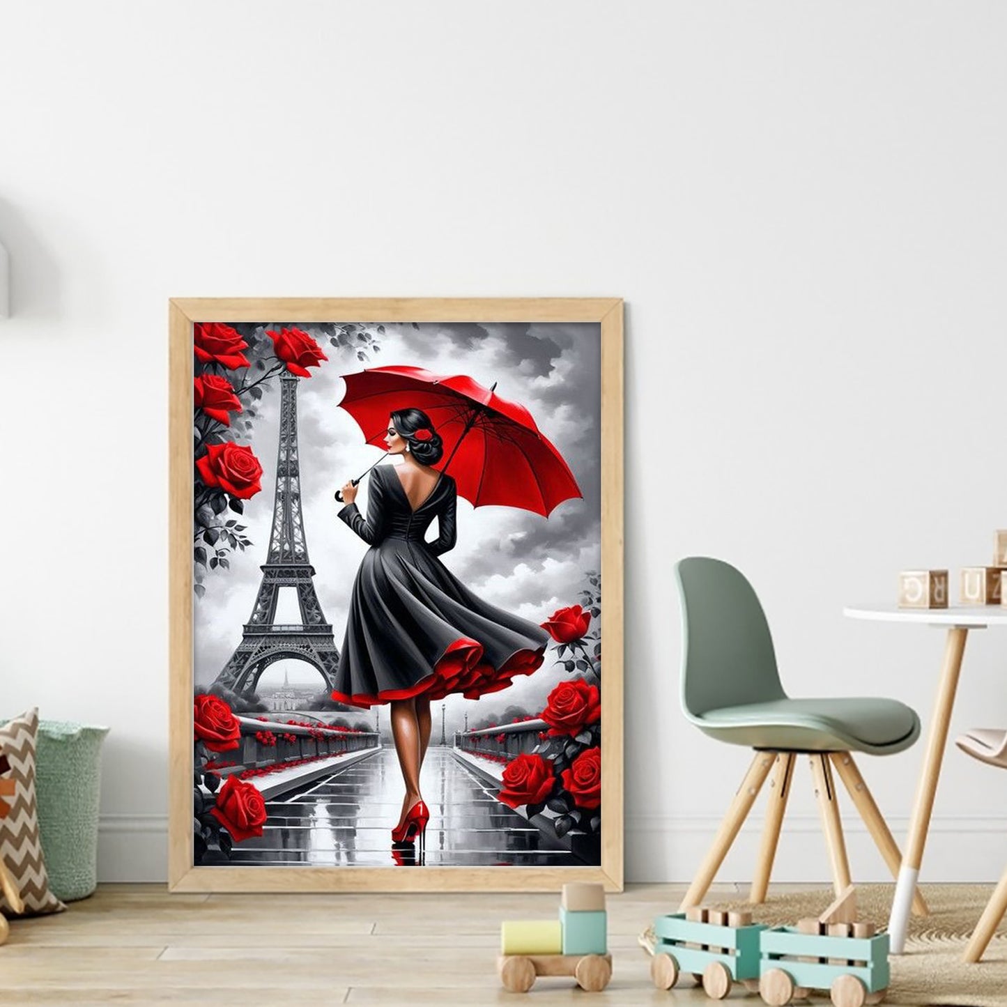 Girl Under The Eiffel Tower - Full 18CT Stamped Cross Stitch 40x55CM - Huacan