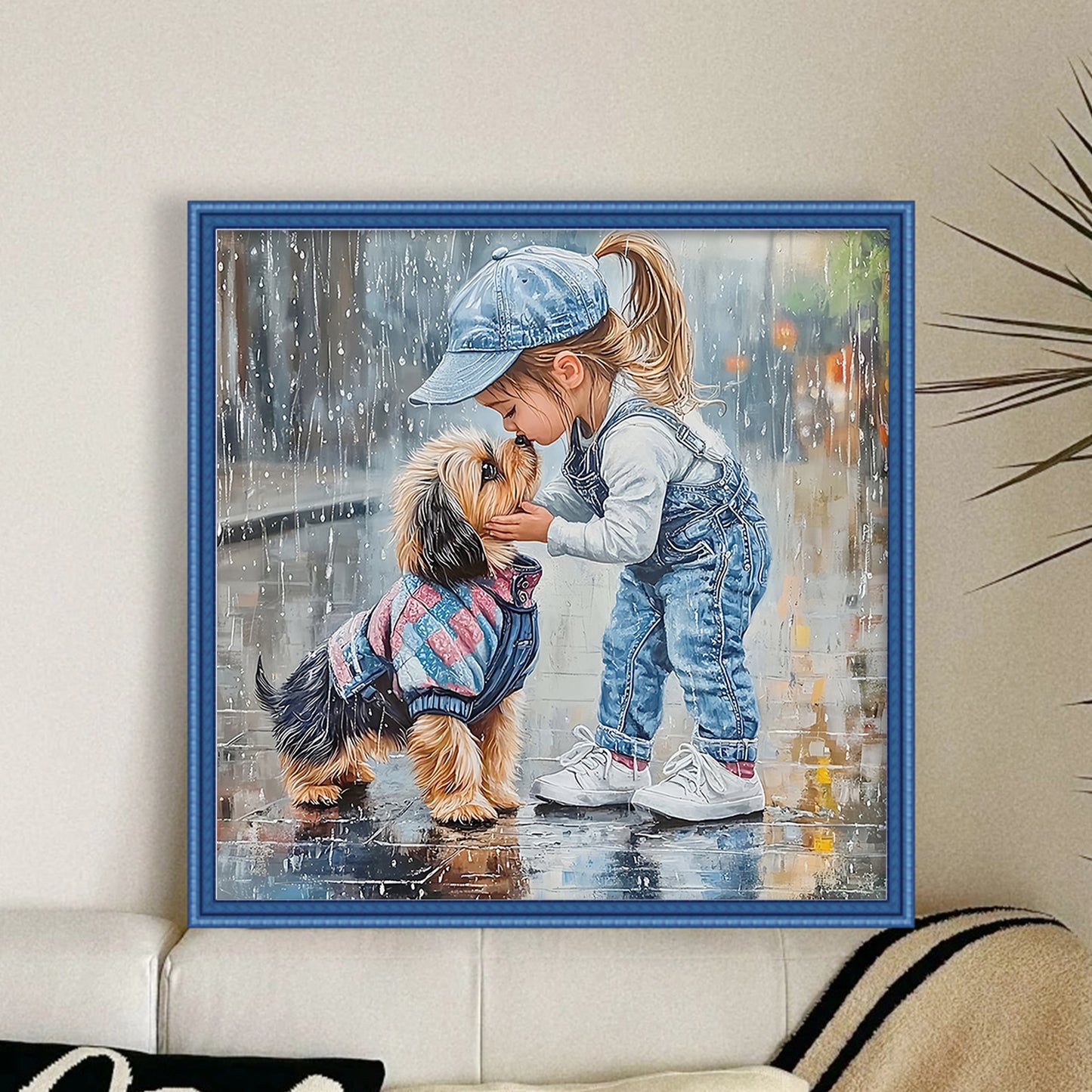 Girl And Dog - Full 11CT Stamped Cross Stitch 40x40CM - Yishu