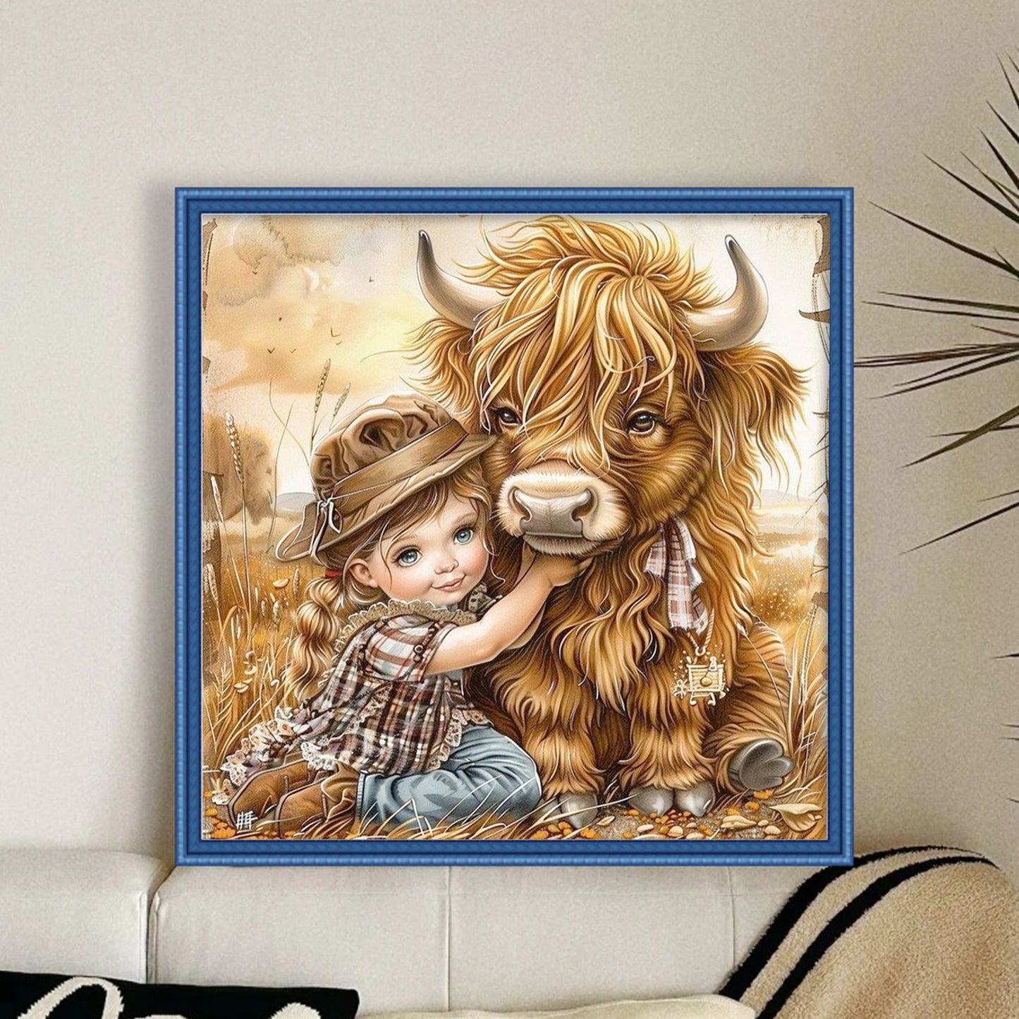 Girl And Cow - Full 11CT Stamped Cross Stitch 40x40CM - Yishu