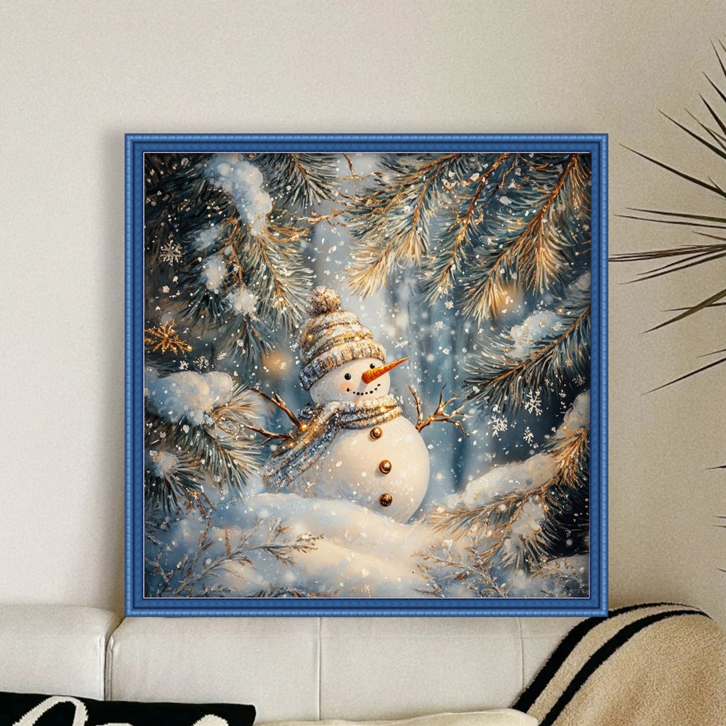Snowman - Full 14CT Stamped Cross Stitch 40x40CM - Huacan