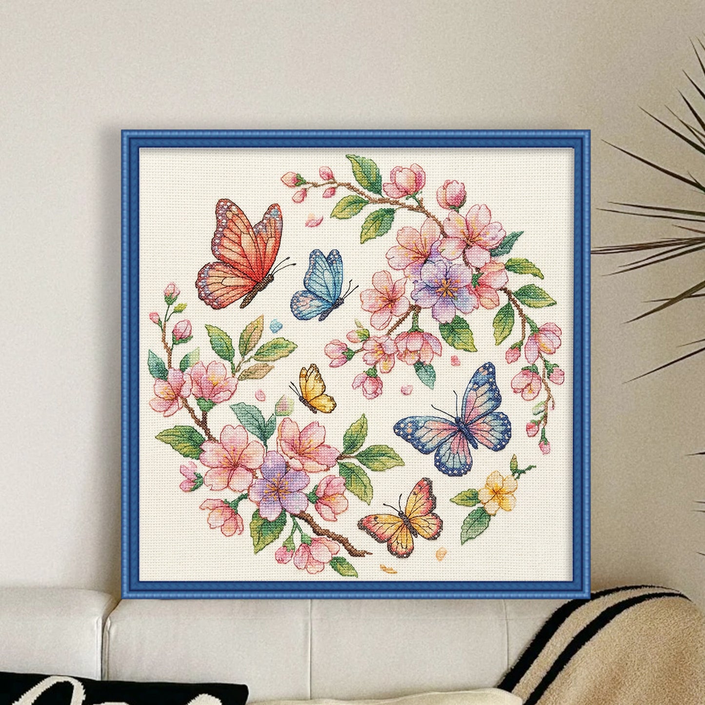 Butterfly And Flowers - Full 11CT Stamped Cross Stitch 40x40CM - Yishu