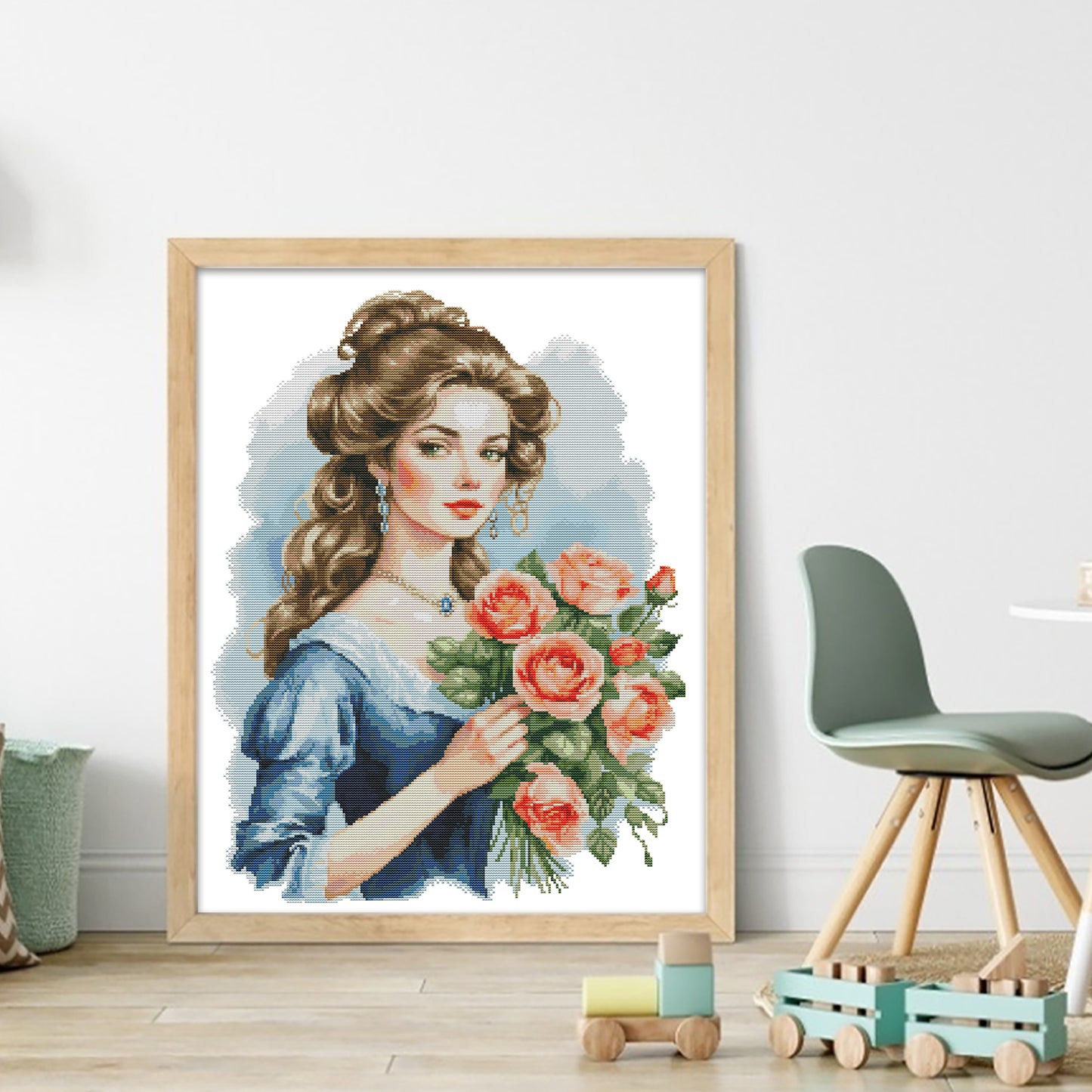Beauty And Flowers - Partial 14CT Stamped Cross Stitch 44x56CM - Joy Sunday