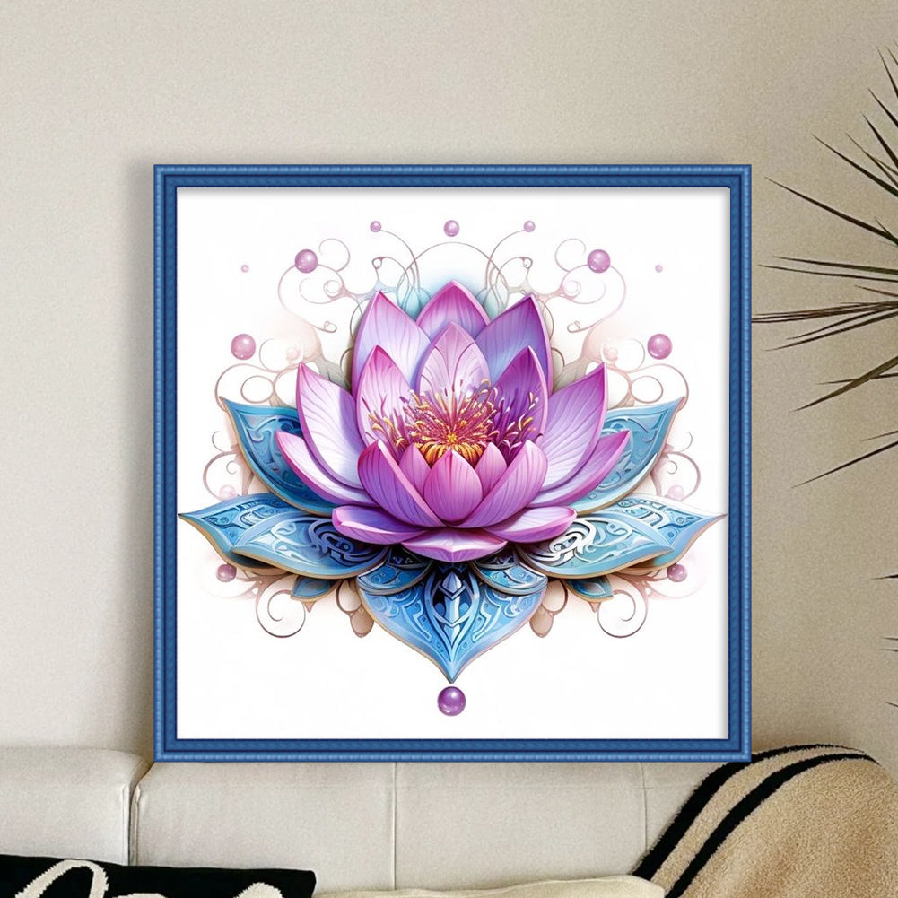 Lotus - Partial 11CT Stamped Cross Stitch - Bead Embroidery 36x36CM/14.17x14.17in