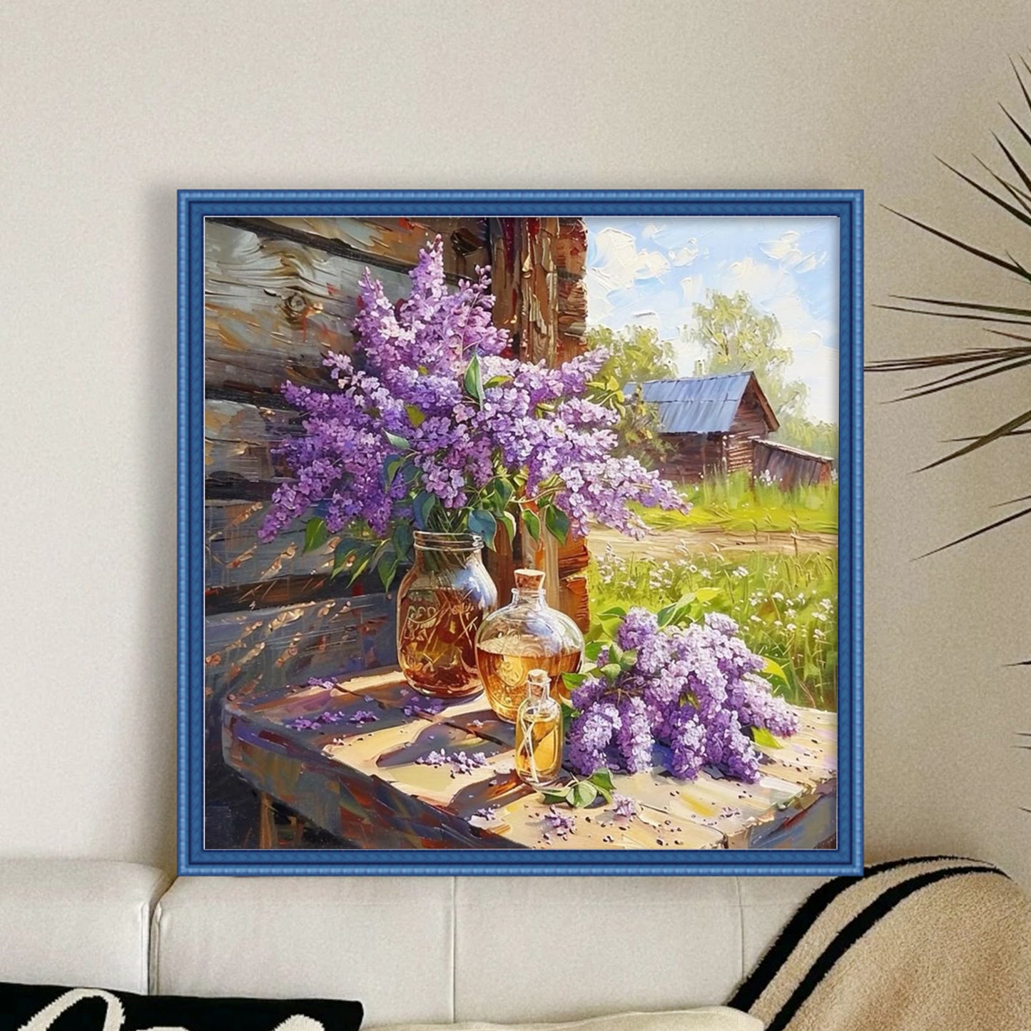 Lilac Under Eaves - Full 11CT Stamped Cross Stitch 50x50CM - Huacan