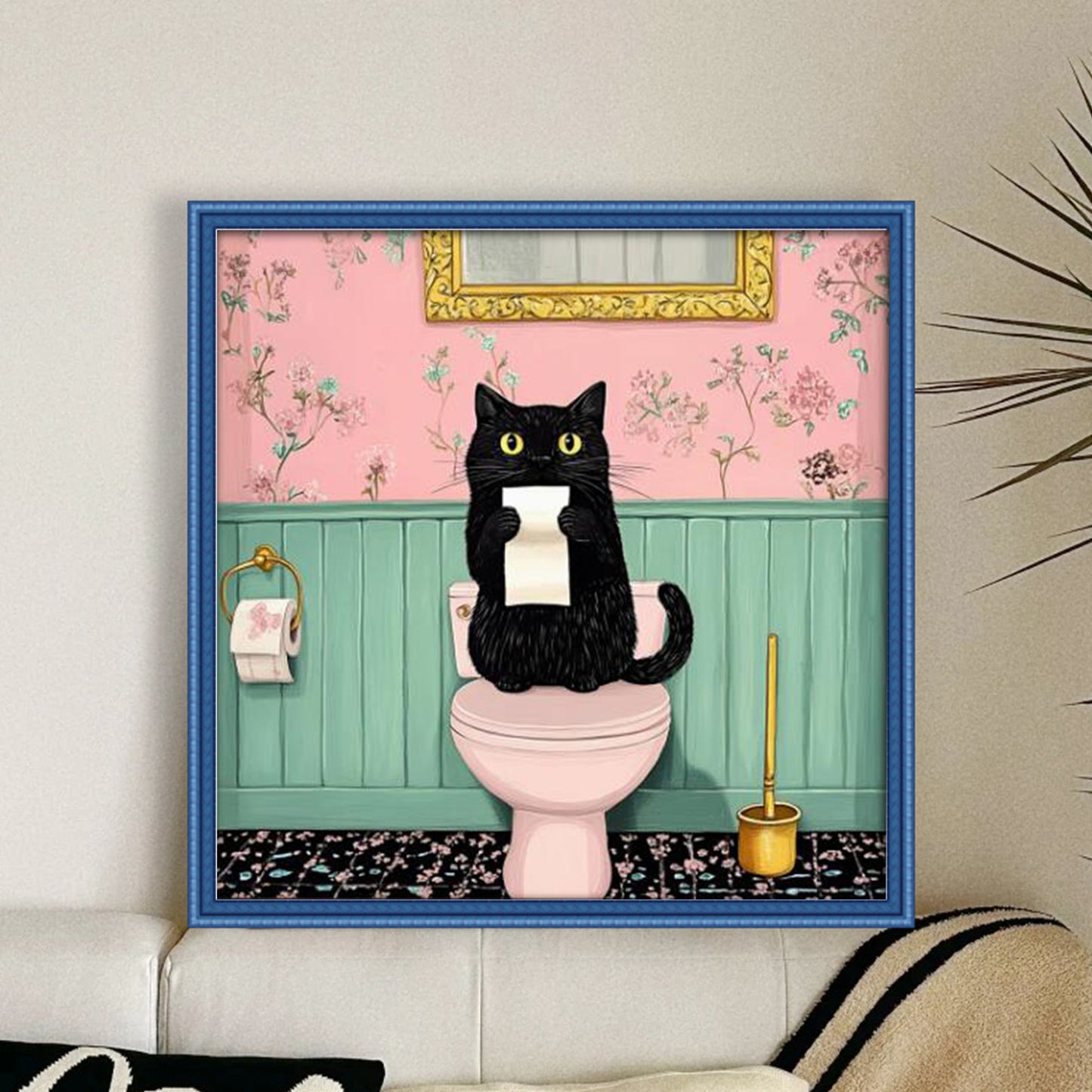 Cat On Toilet - Full 11CT Stamped Cross Stitch 40x40CM - Huacan
