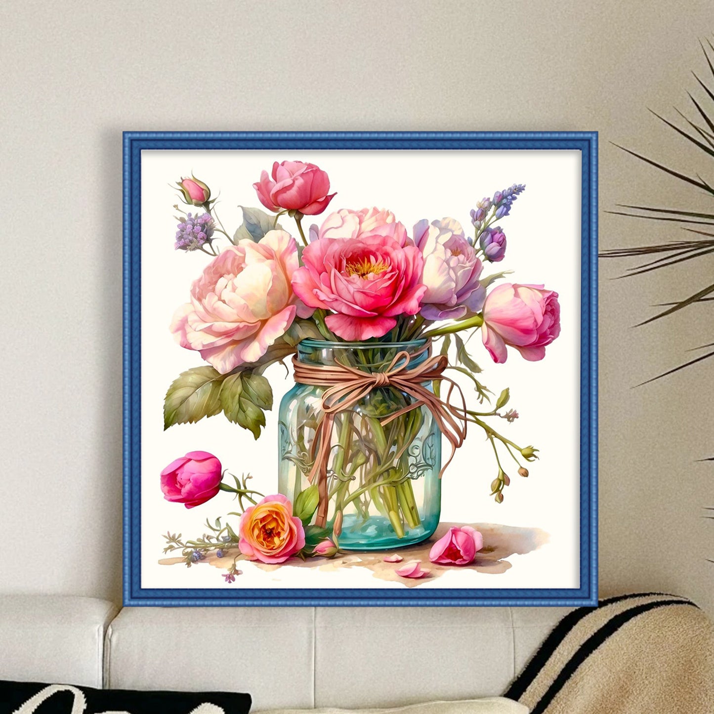 Peony And Rose - Full 18CT Stamped Cross Stitch 25x25CM - Huacan