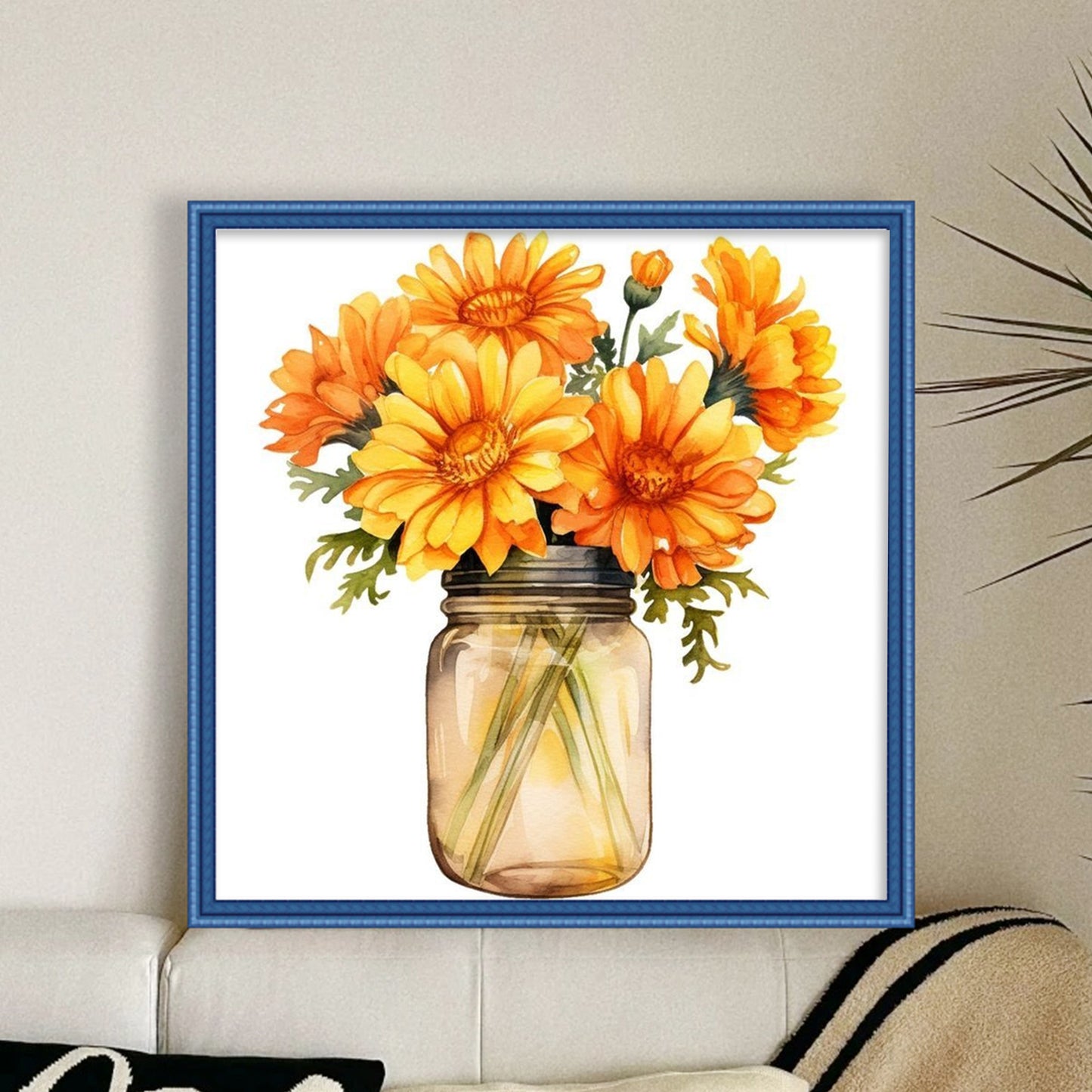 Orange Marigold - Full 18CT Stamped Cross Stitch 25x25CM - Huacan