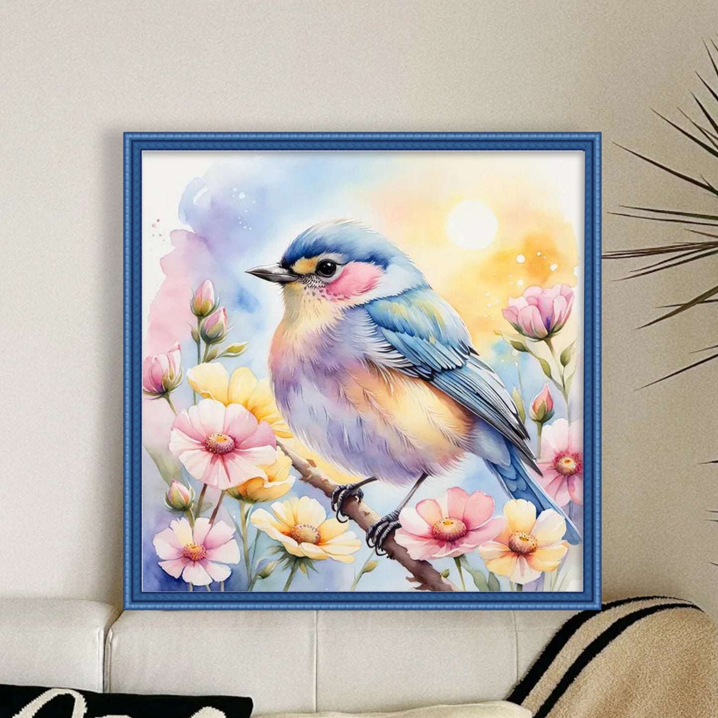 Bird And Flowers - Full 18CT Stamped Cross Stitch 25x25CM - Huacan
