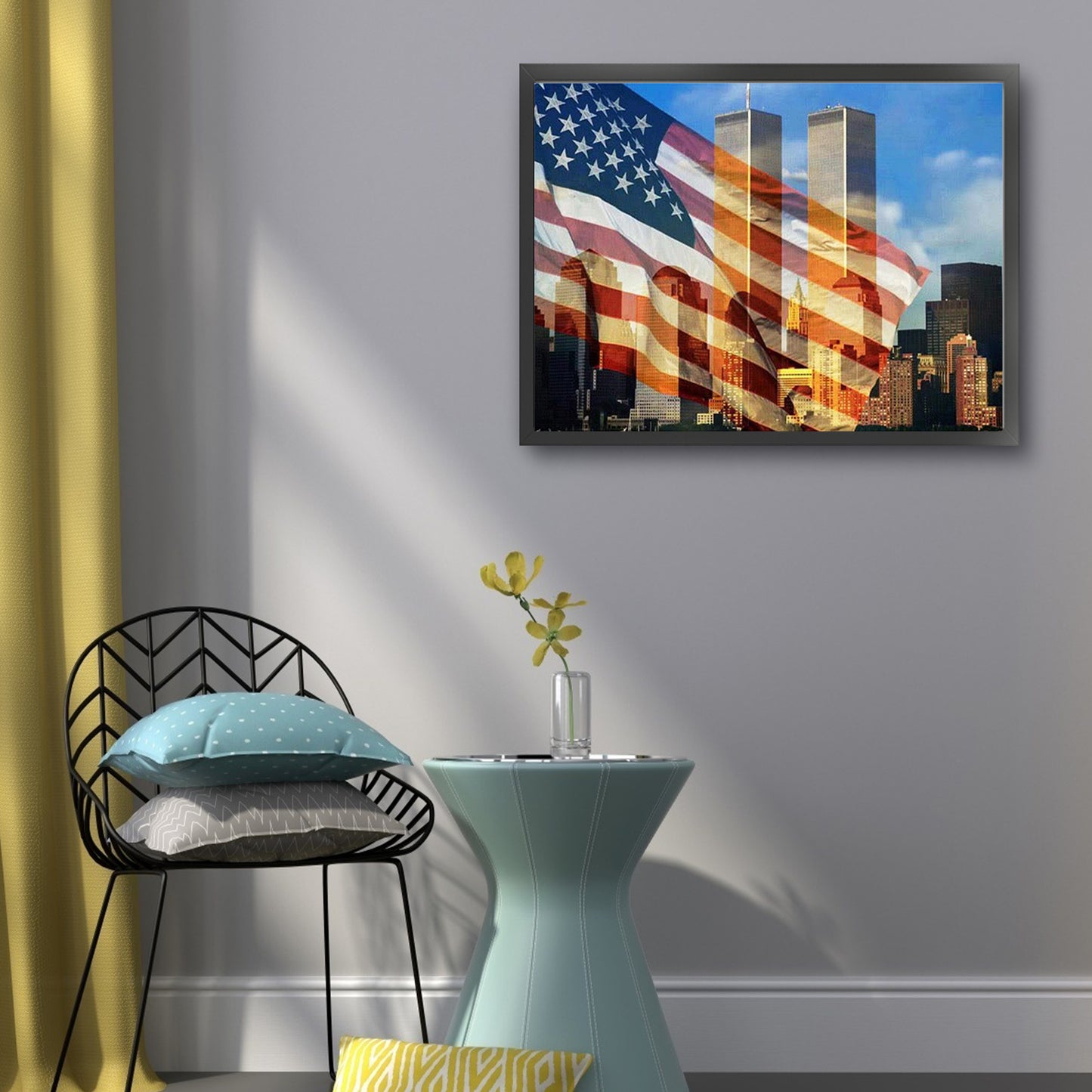 Twin Towers And Old Glory - Full 11CT Stamped Cross Stitch 50x40CM - Huacan