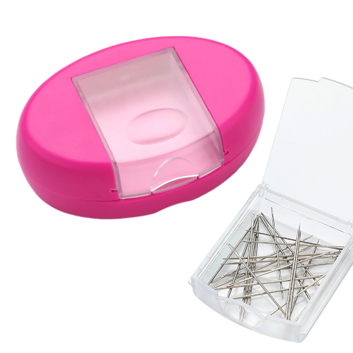 Magnetic Sewing Pincushion with Drawer Oval Design Pin Holder (Pink)
