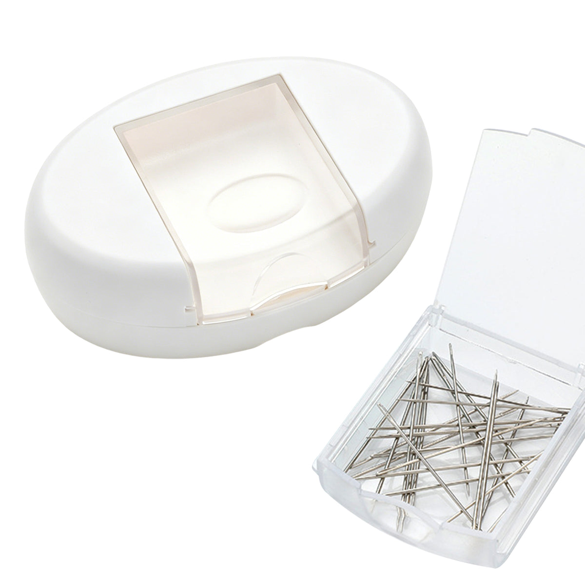 Magnetic Quilting Pin Organizer with Drawer Oval Design Pin Cushion (White)