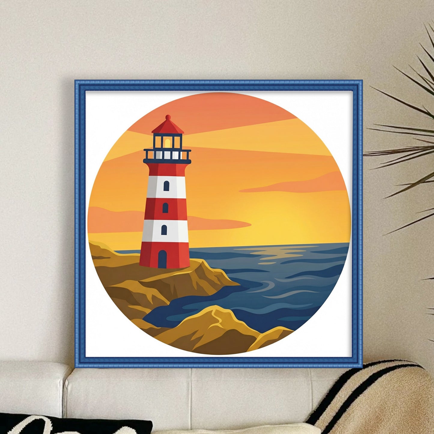 Lighthouse - Partial 11CT Stamped Cross Stitch - Bead Embroidery 36x36CM/14.17x14.17in