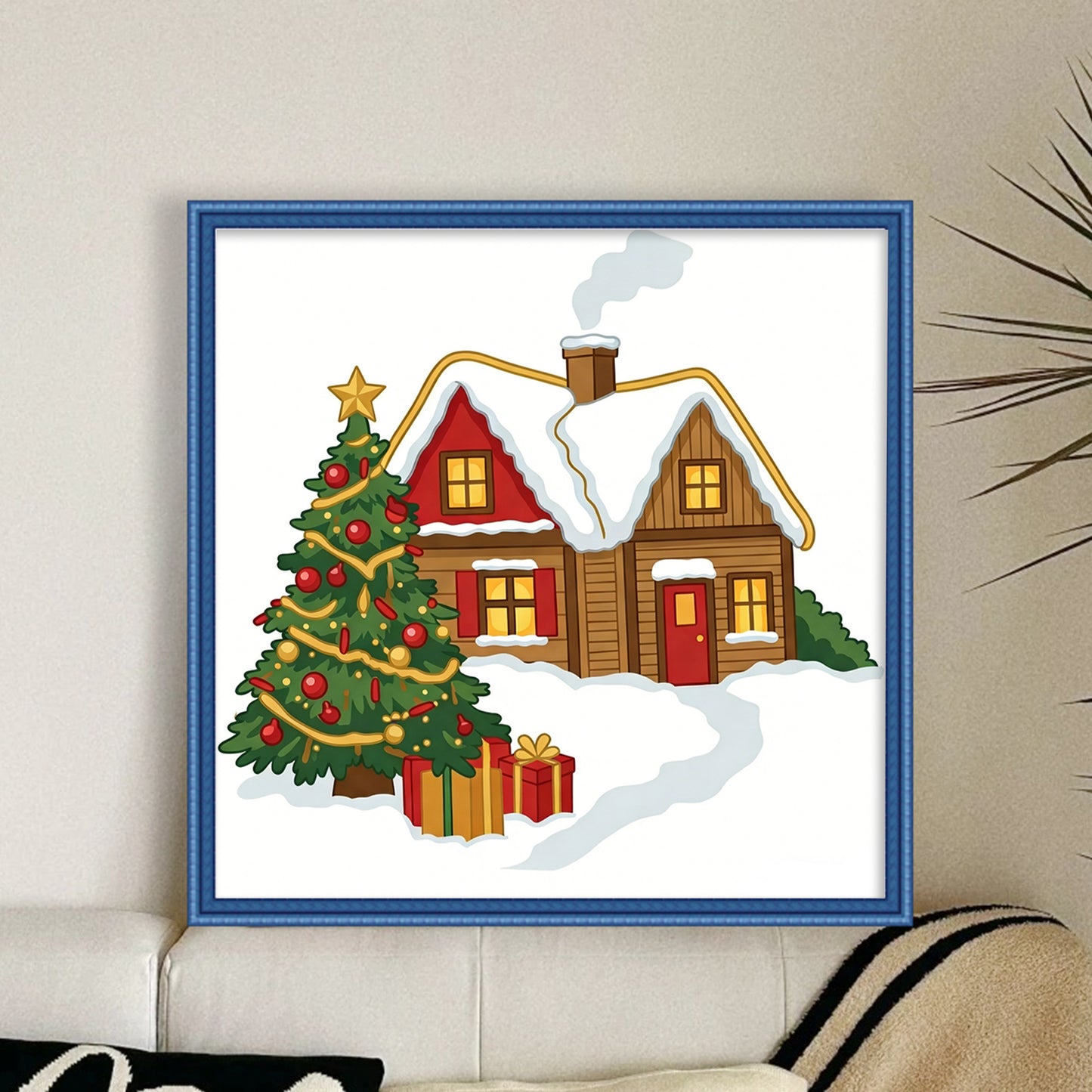 Cabin - Partial 11CT Stamped Cross Stitch - Bead Embroidery 36x36CM/14.17x14.17in