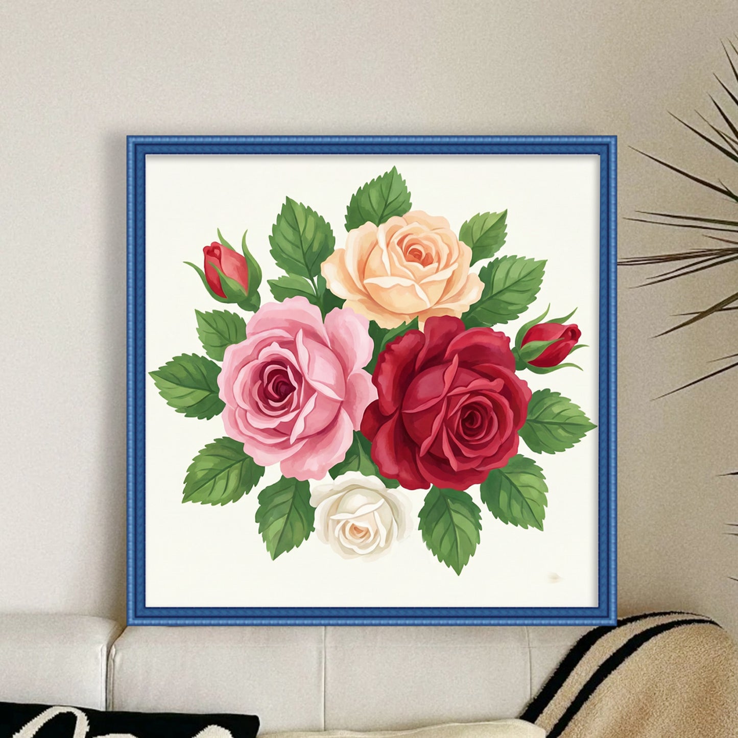 Roses - Partial 11CT Stamped Cross Stitch - Bead Embroidery 36x36CM/14.17x14.17in
