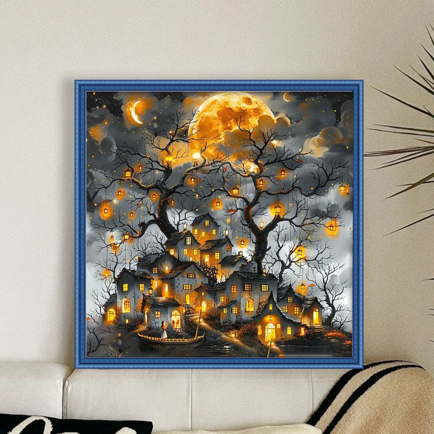 Town At Night - Full 18CT Stamped Cross Stitch 40x40CM - Huacan