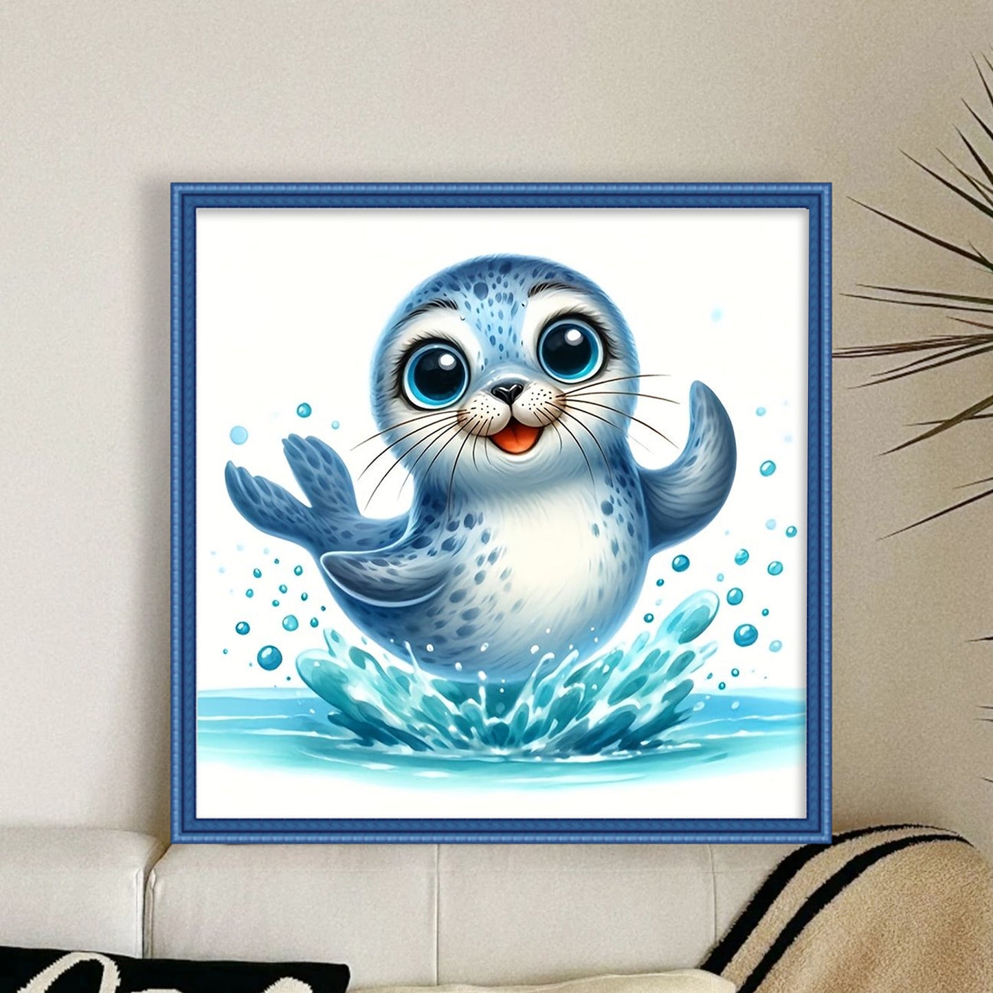 Playful Sea Lion - Full 18CT Stamped Cross Stitch 20x20CM - Huacan
