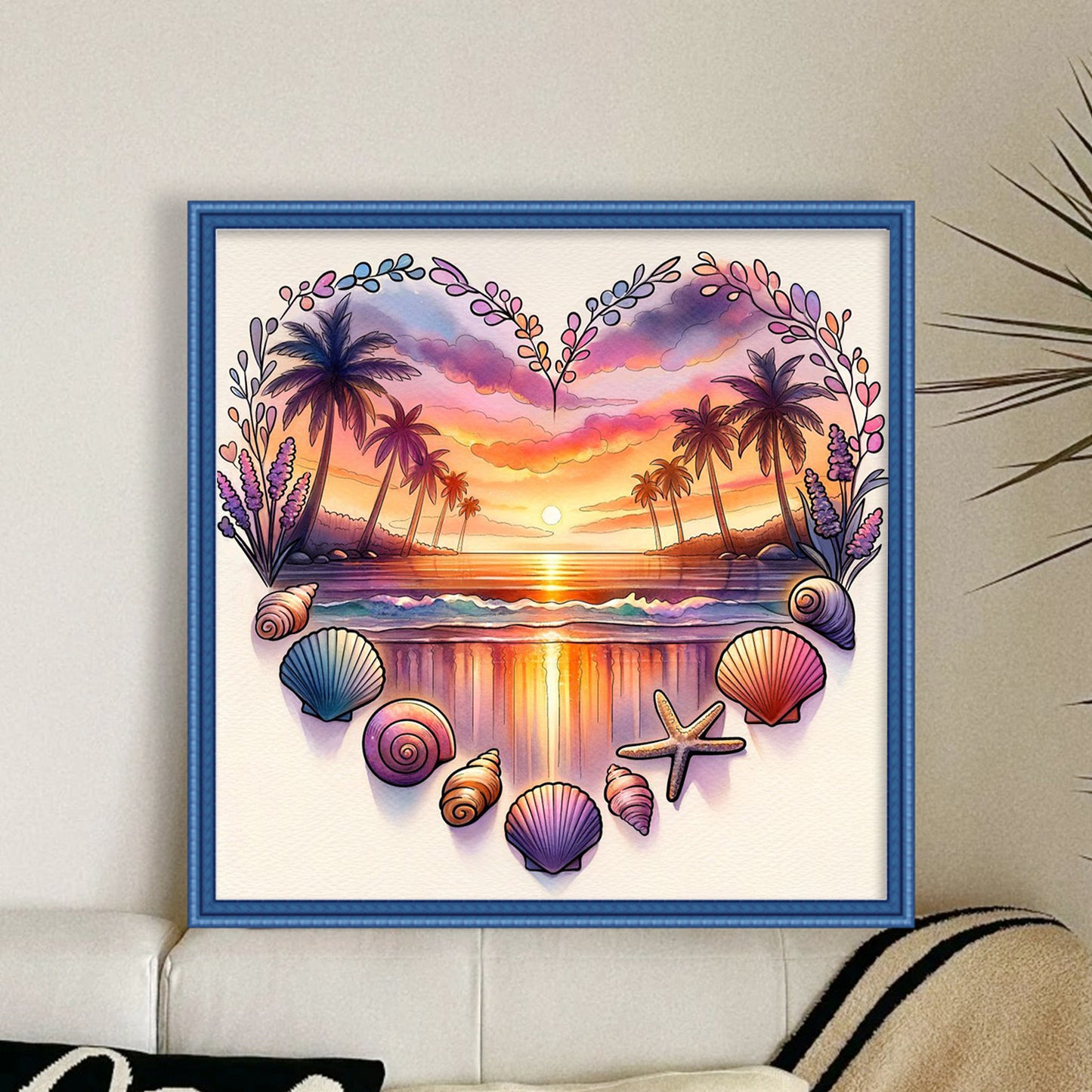 Sunset Heart - Full 18CT Stamped Cross Stitch 30x30CM - Huacan