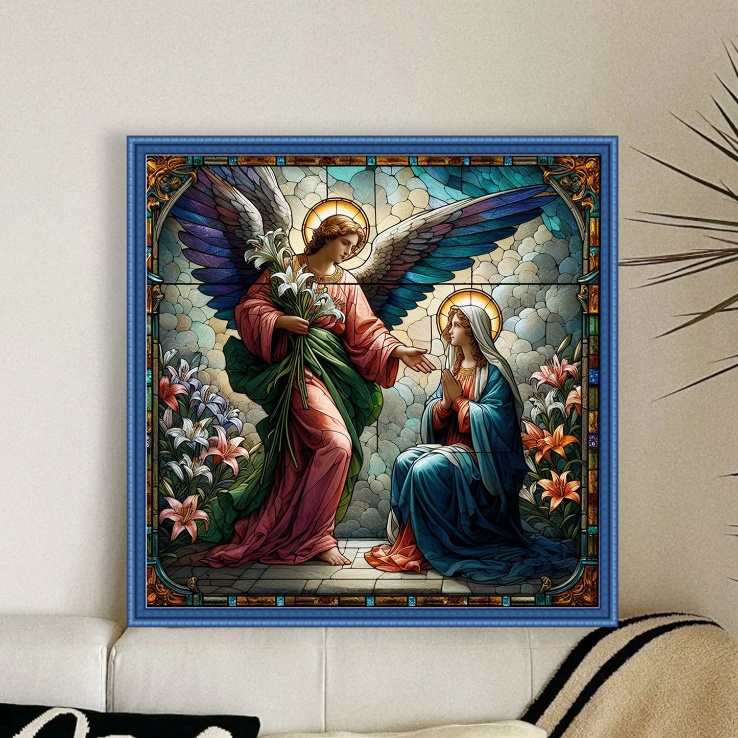 Glass Painting - Virgin Mary And Angels - Full 11CT Stamped Cross Stitch 45x45CM - Yishu